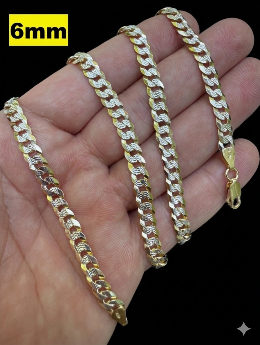 Men’s Cuban Chain Real 14k Gold Plated Solid 925 Silver Hip Hop ITALY 3-10mm