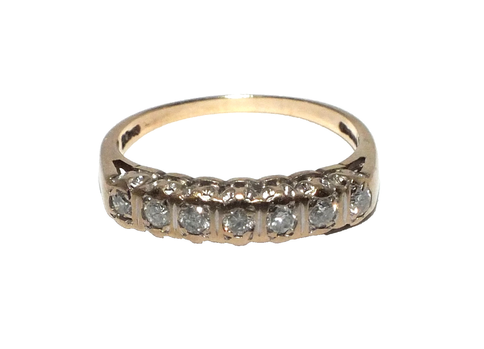 Ladies women’s 9ct 9carat yellow gold diamond half eternity ring UK size N 1/2