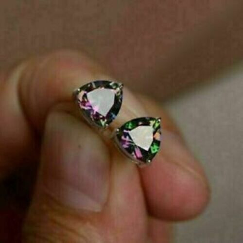 2Ct Trillion Cut Alexandrite Solitaire Stud Women Earrings 14K White Gold Finis