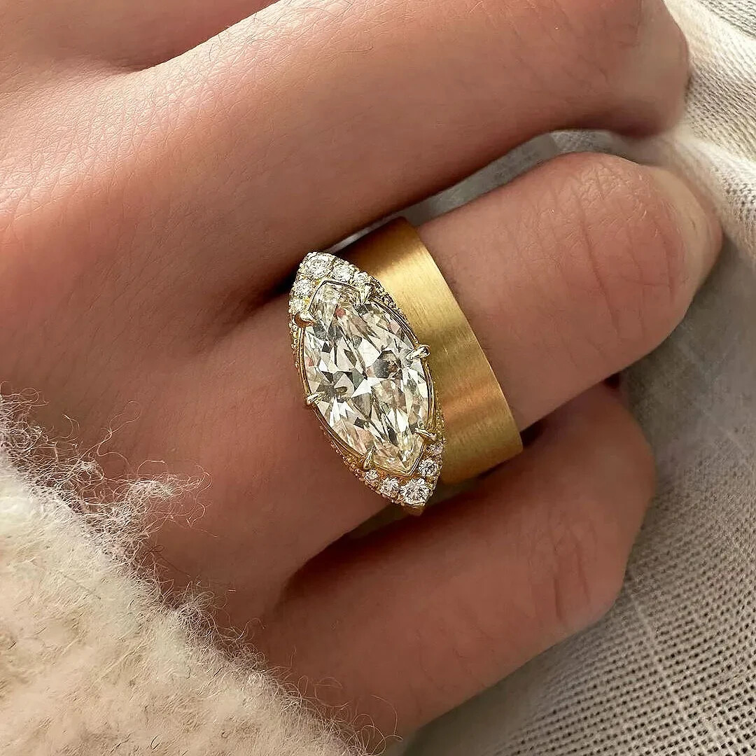 14K Yellow Gold Plated 1.00Ctw Marquise Cut Real Moissanite Women’s Wedding Ring