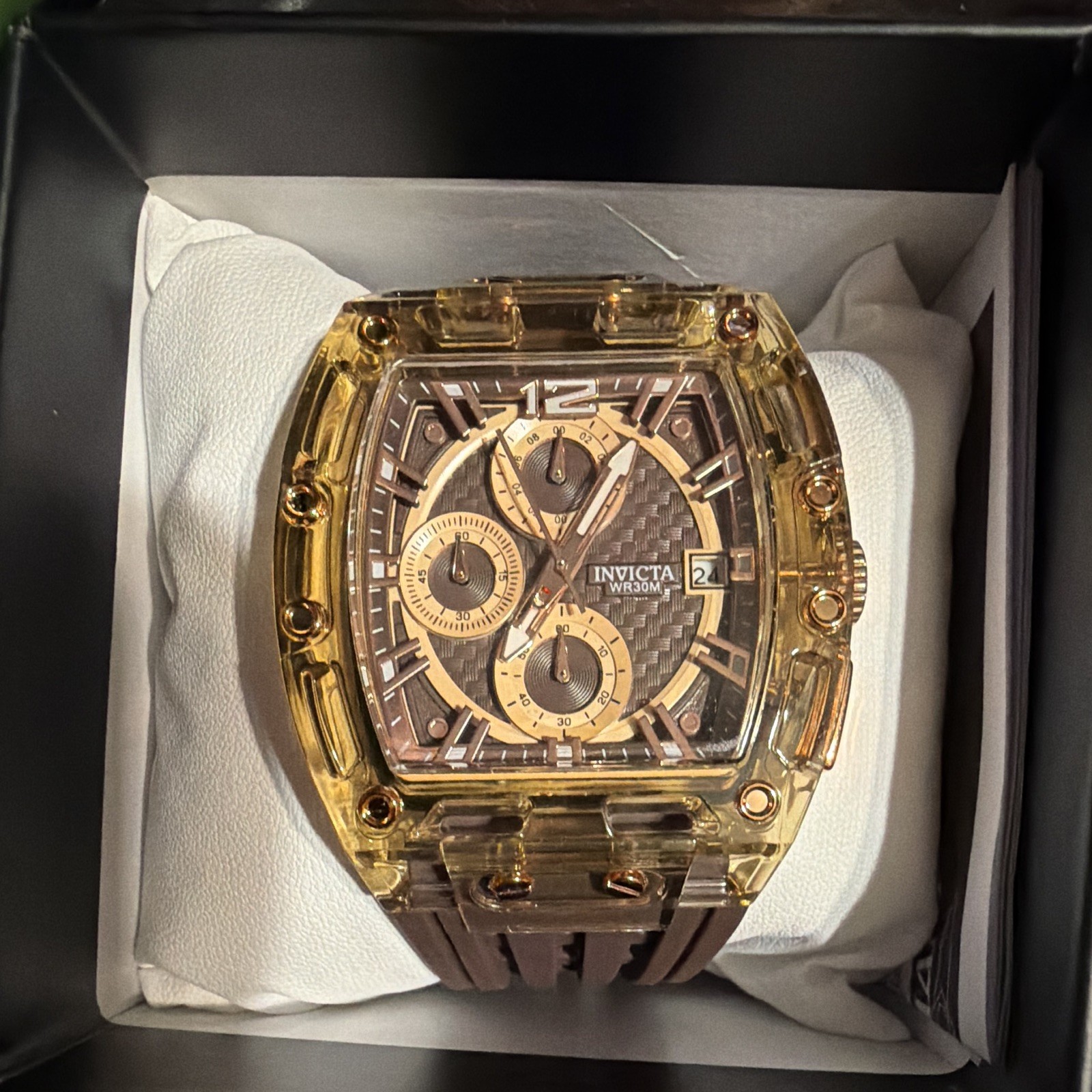 Invicta S1 Rally Men’s Quartz Chronograph Date 42mm Gold Tone Brown Strap