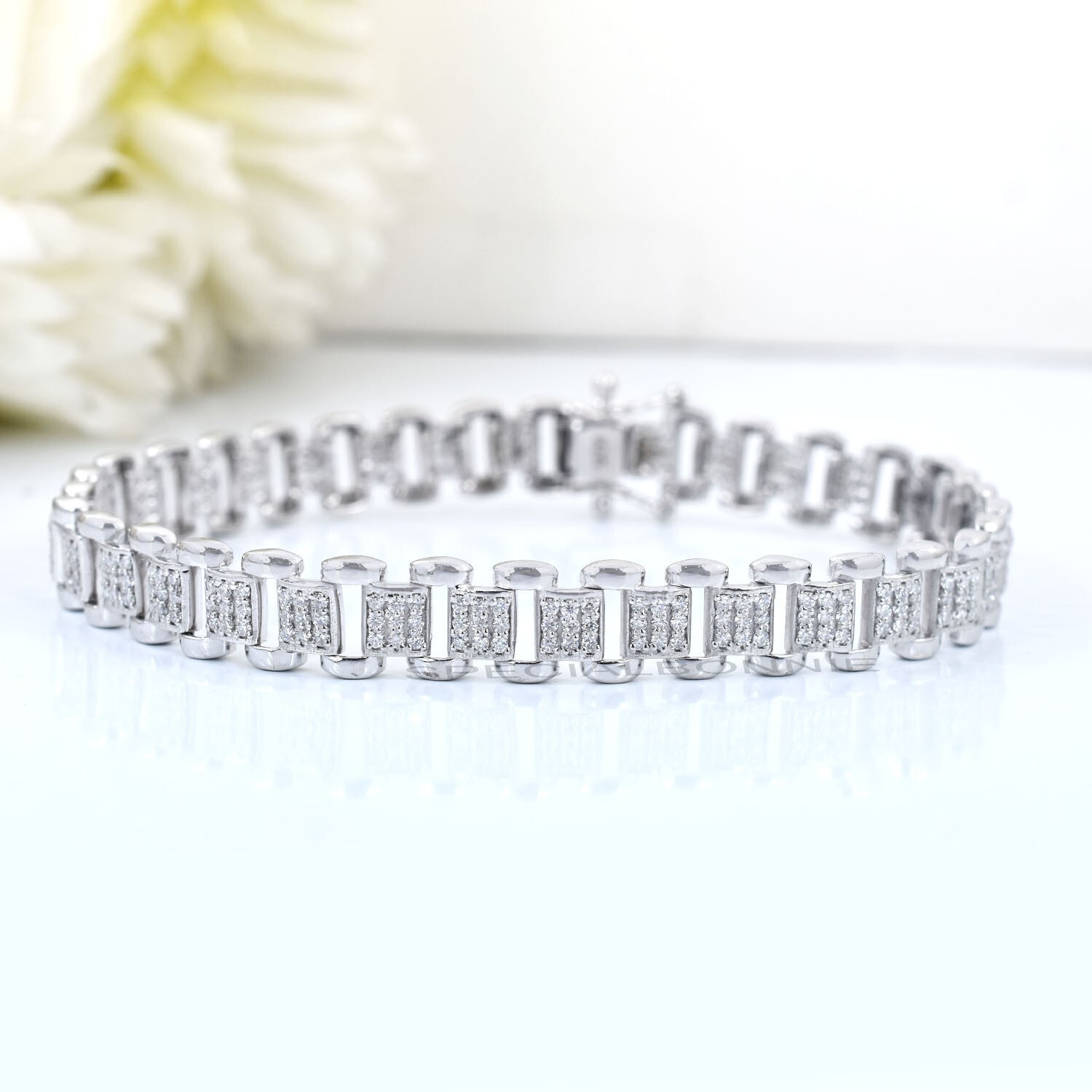 Certified 3Ct Diamonds Men’s Link Bracelet in 925 Silver, Great luster & Sparkle