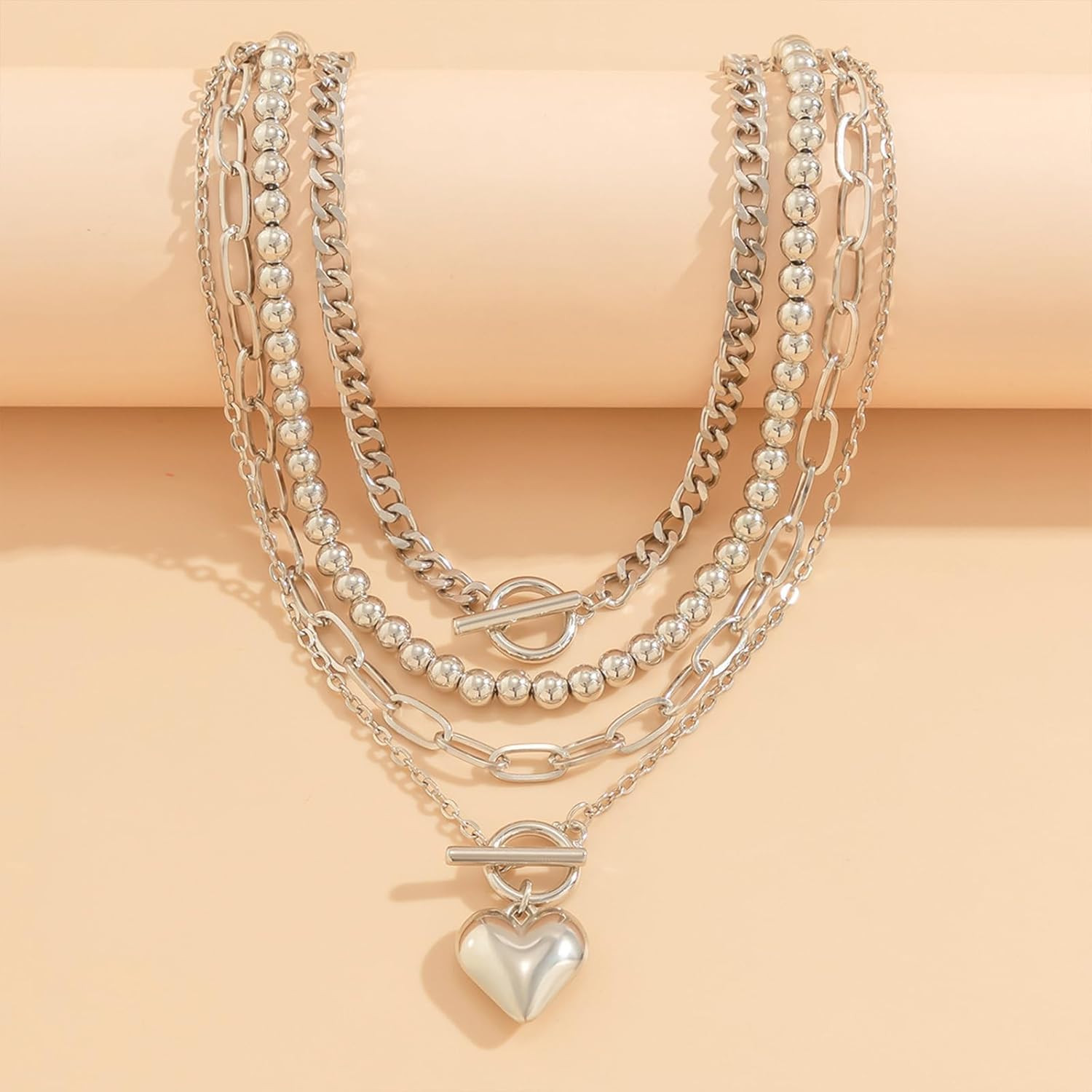 Chunky Silver Necklace Non Tarnish Layered Necklaces for Women Paperclip Chain N