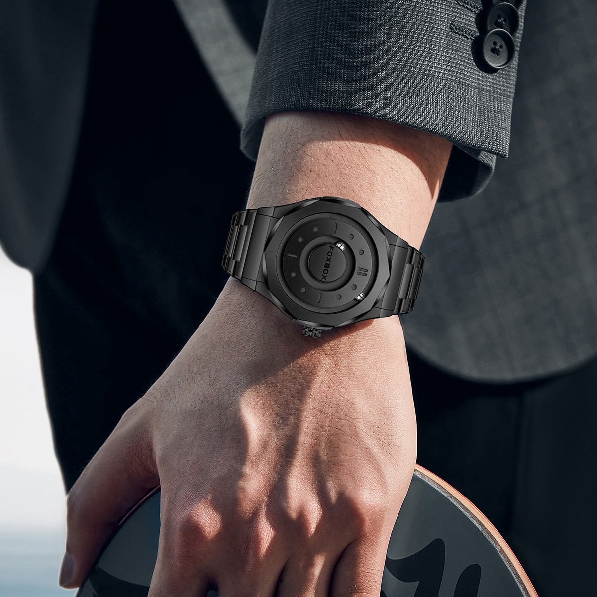 LIGE FOXBOX Men Watch Quartz Scrolling Bead Magne 3ATM Waterproof Man Wristwatch