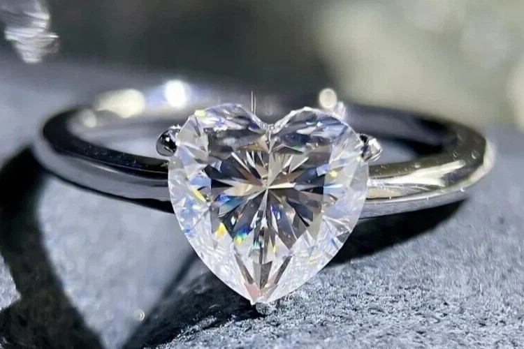 Solitaire 5.00 Ct Heart Cut Off White Lab Grown Diamond Ring 925 Sterling Silver
