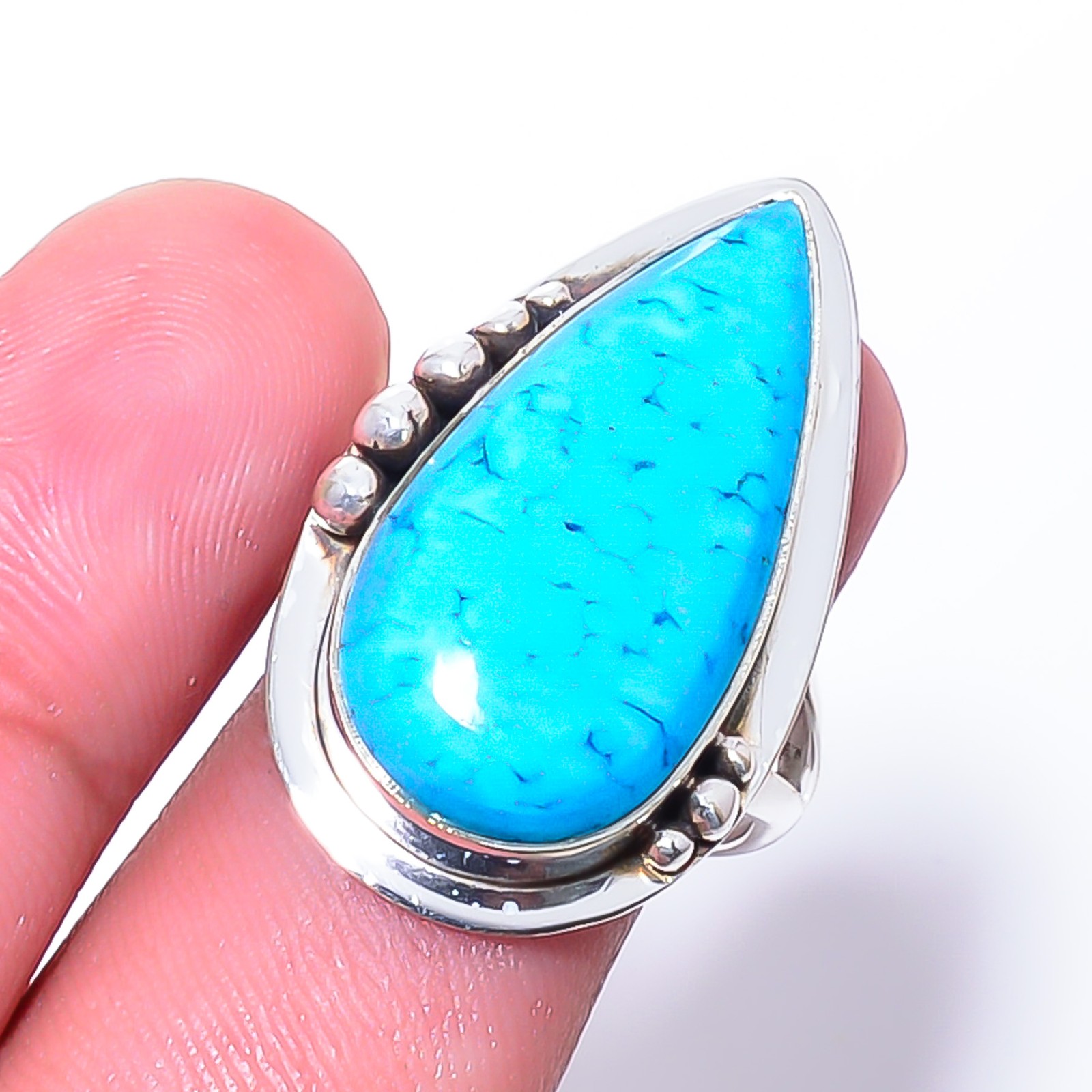 Magnesite Turquoise Gemstone 925 Sterling Silver Jewelry Handmade Ring s.8 Sku3