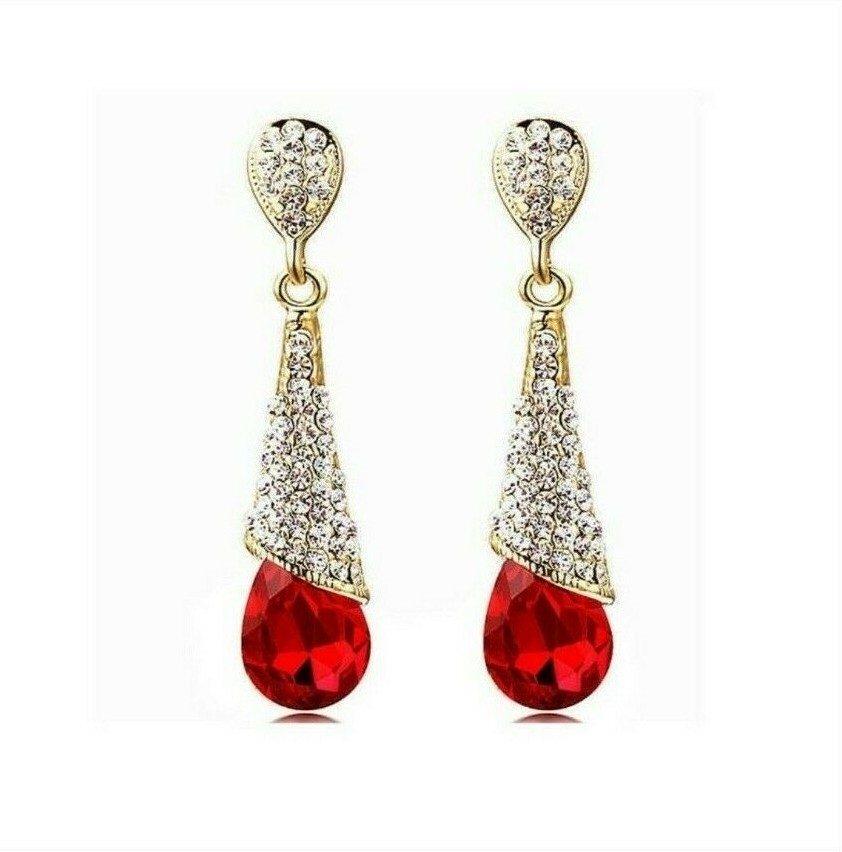 Fashion Women Water Drop Chandelier Rhinestone Full Zircon Earrings Ear Stud