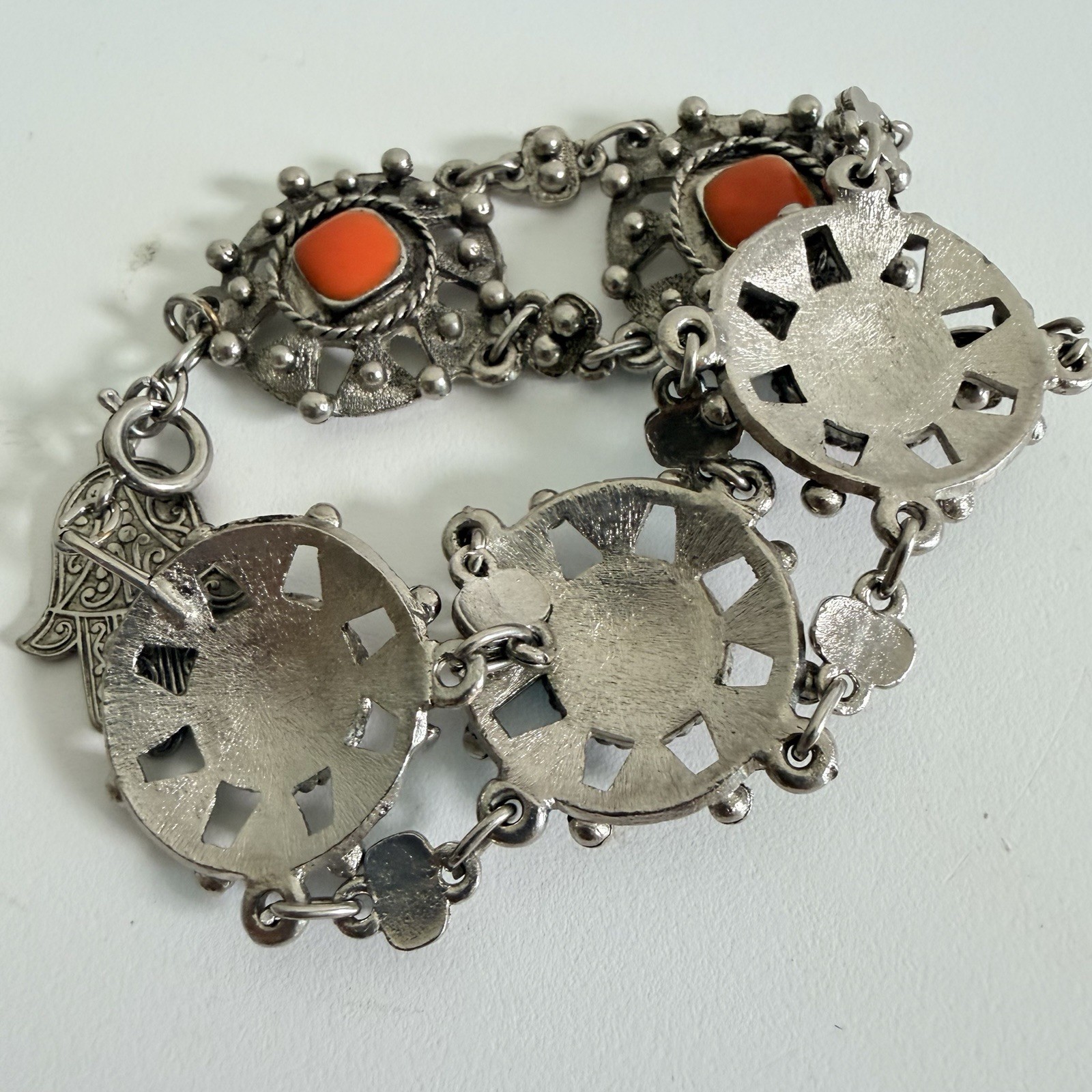Vintage Souvenir Du Maroc Ornate Silver Bracelet w Square Beads