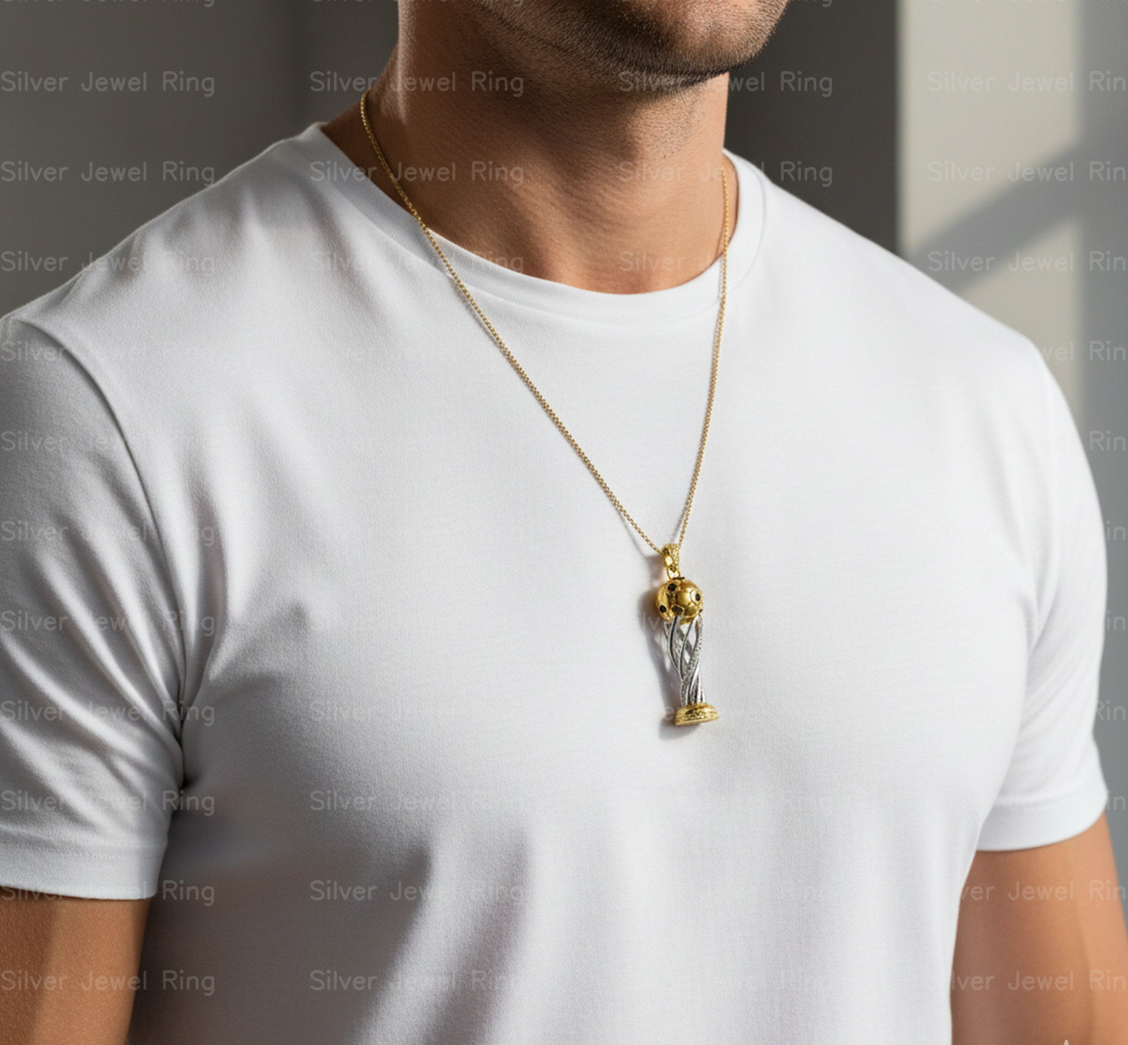 Silver Jewel Ring Football Trophy Sports Soccer Necklace 925 Sterling Silver