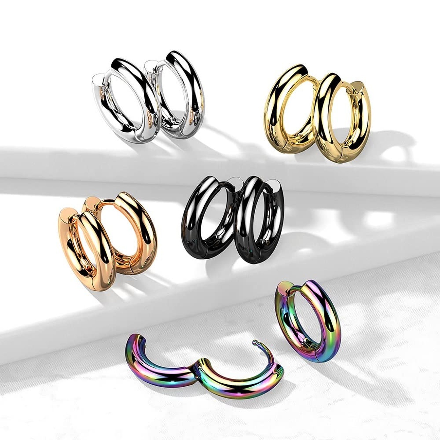 18GA 316L Stainless Steel 3mm Thick Hinged Round Hoop Earrings, Sold as a Pair