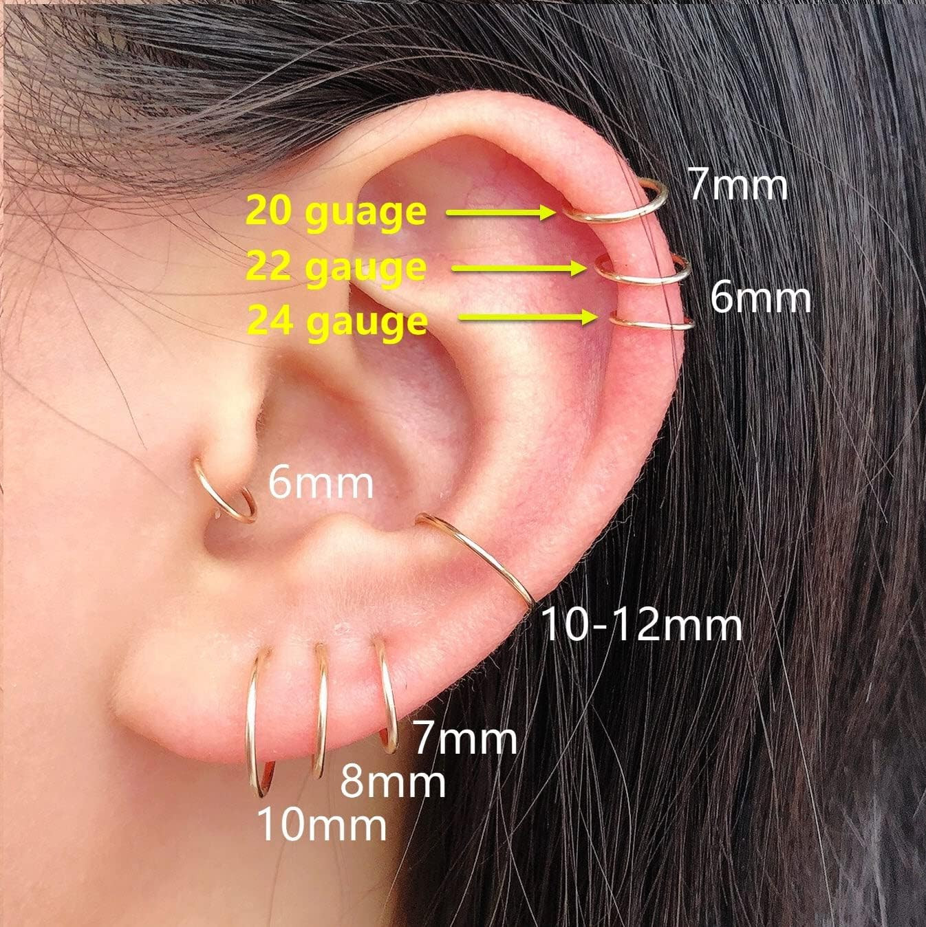Small Gold or Sterling Silver Huggie Hoop Earrings for Women Cartilage Nose Heli
