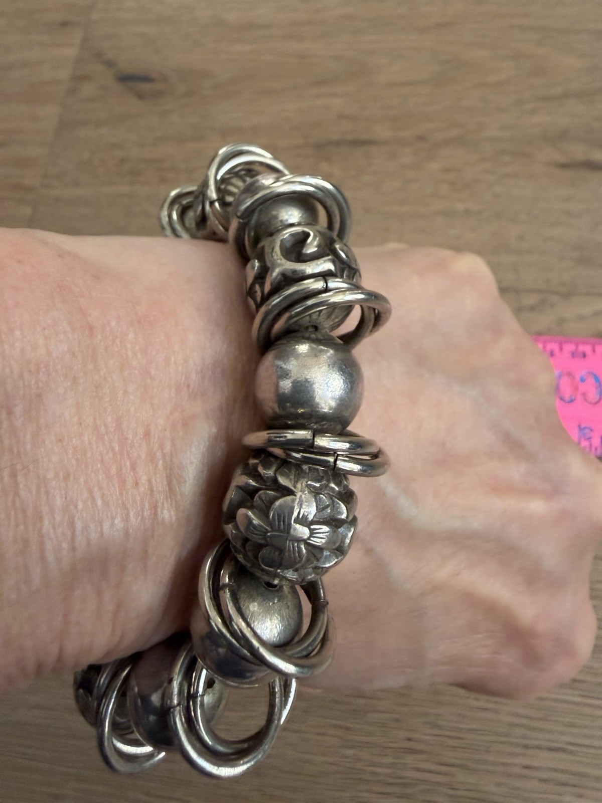 BRACELET, Bohemian, Silver Tone Multi-sized Beads Elastic Cord. Used very good.