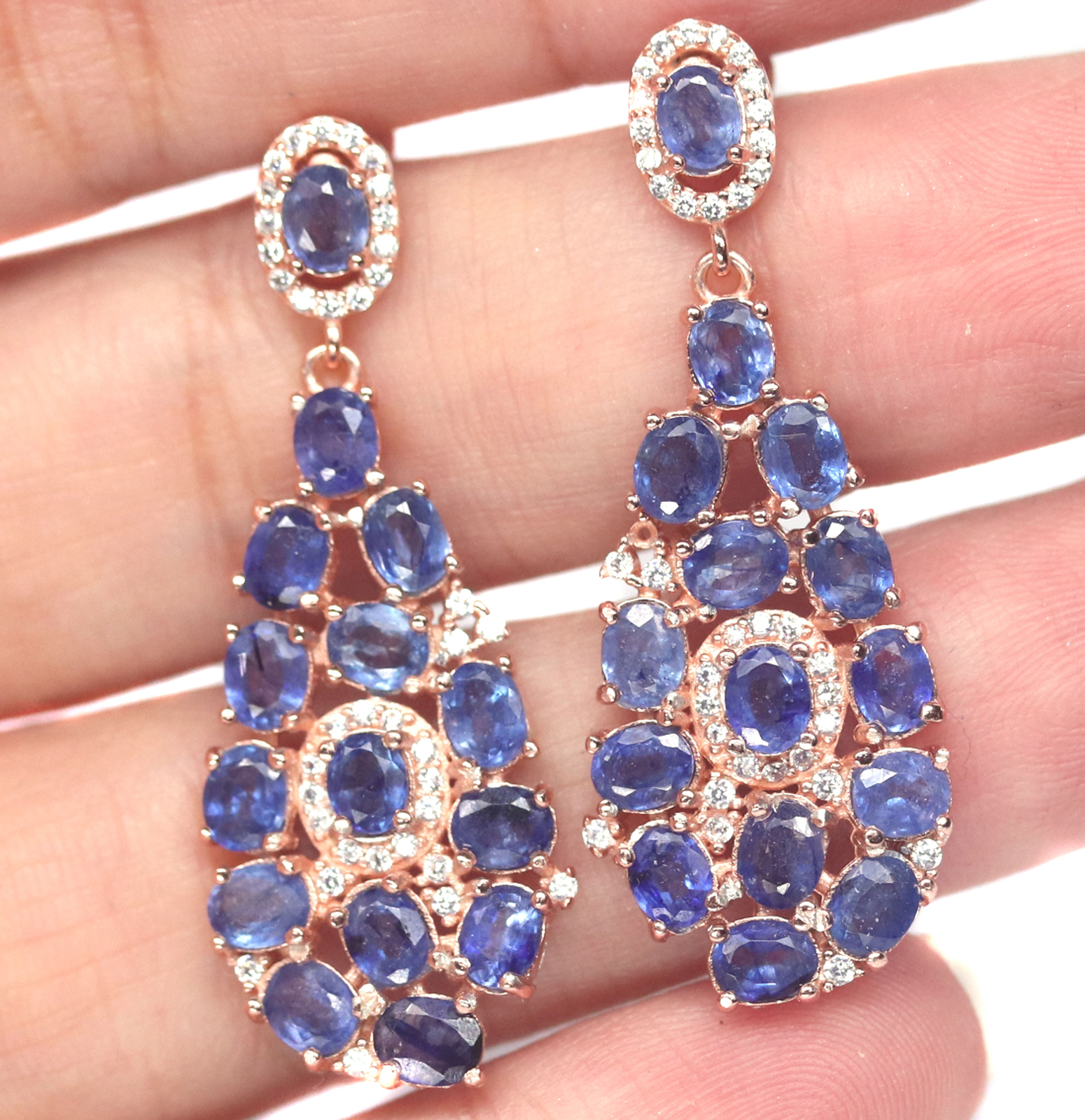 Heated Blue Sapphire Drop Earrings 925 Sterling Silver Cubic Zirconia