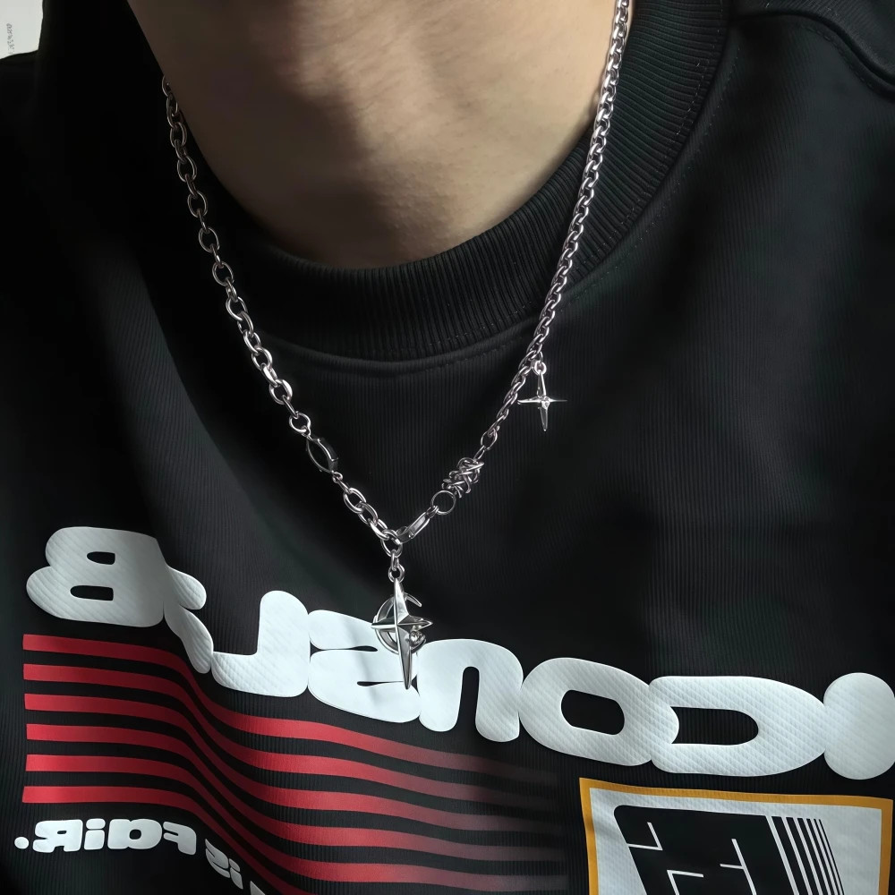 Hip Hop Star Moon Pendant Necklace For Man Woman Titanium Steel Non-Fading Clavi