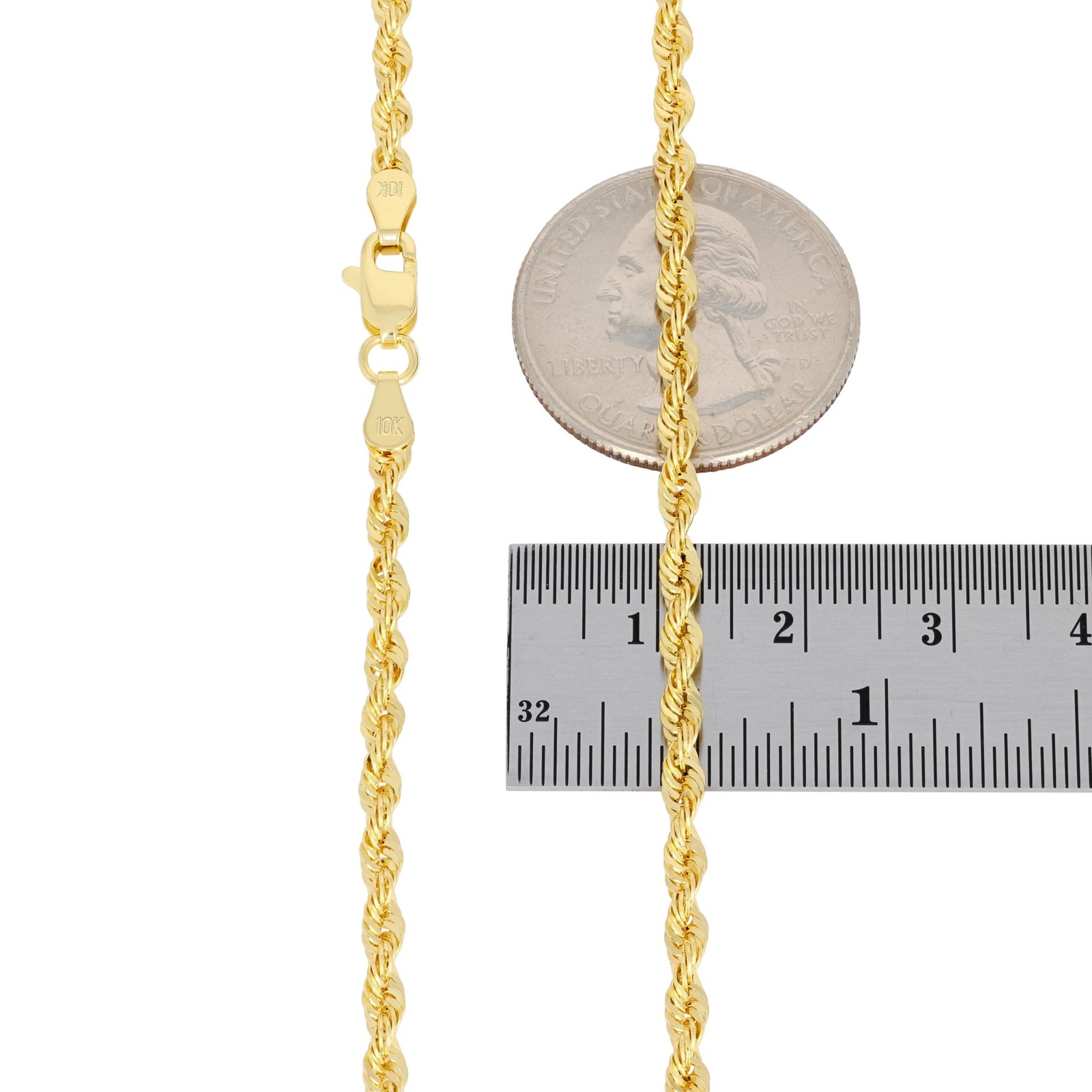 10K Yellow Gold 3mm Rope Chain Laser Diamond Cut Necklace Mens Womens 16″- 30″