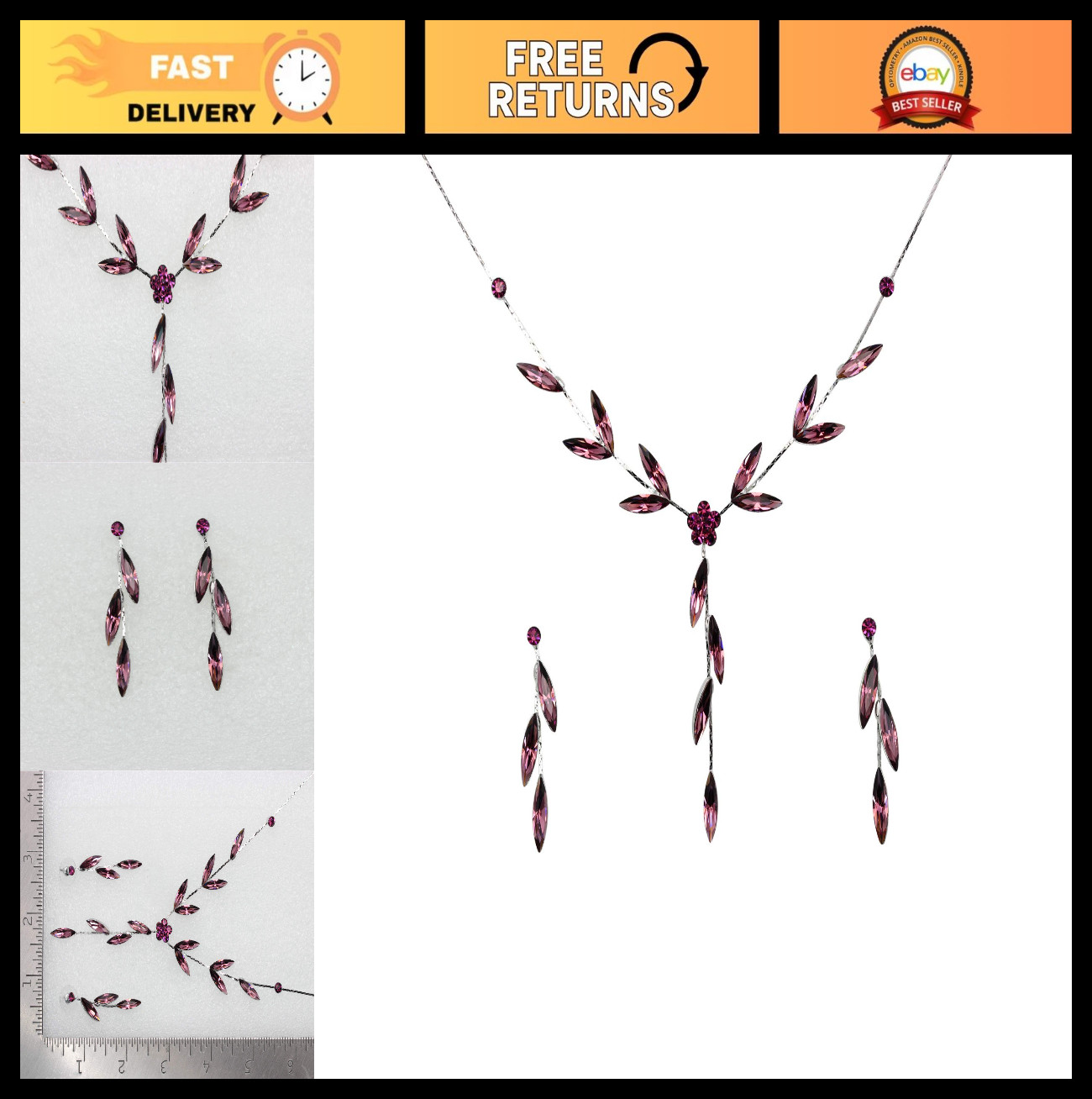 Stunning Rhinestone Floral Necklace & Earrings Set – Sparkling Jewelry Gift