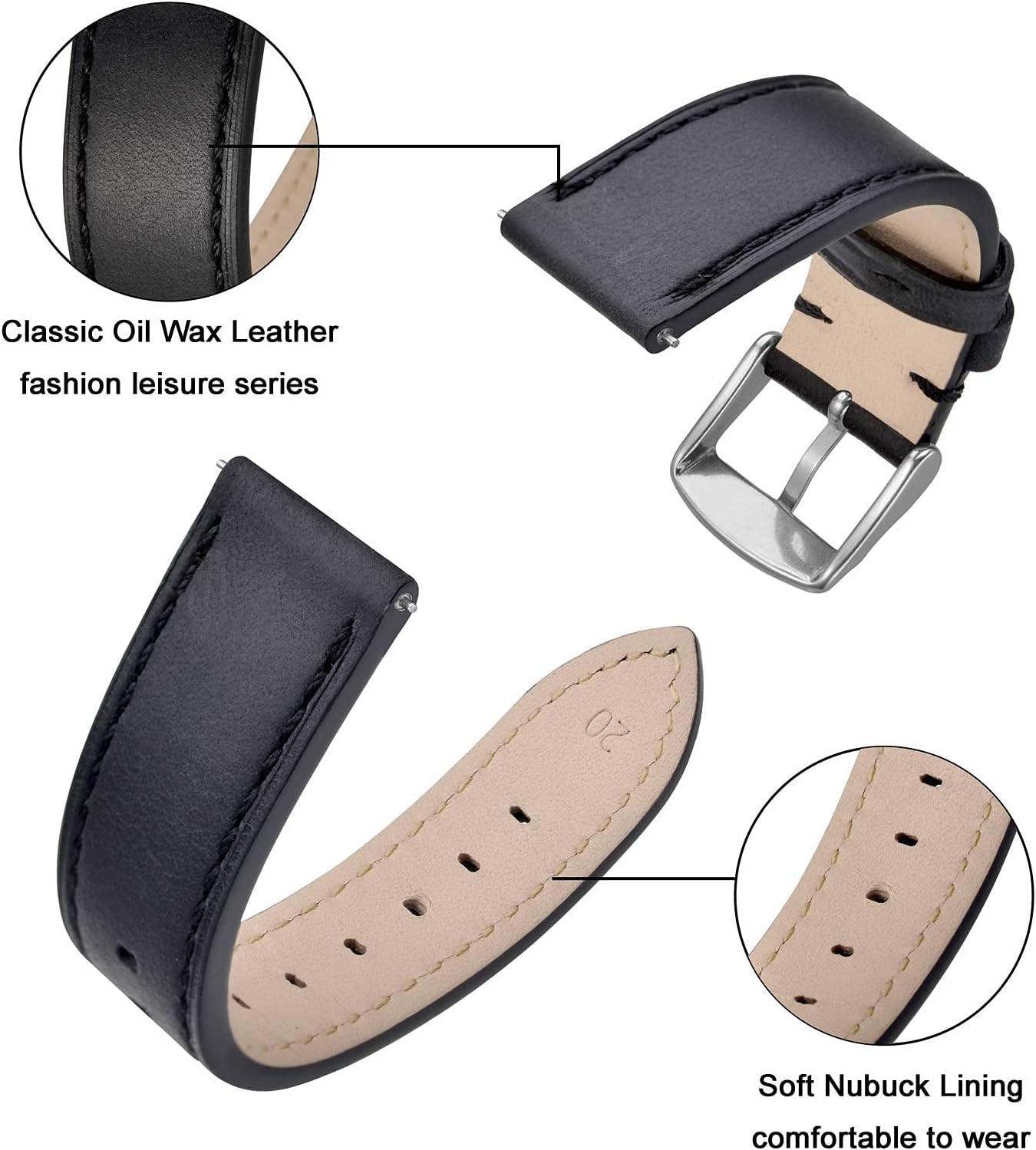 Watch Band 16mm 17mm 18mm 19mm 20mm 21mm 22mm 24mm – Classic Oil Wax Leather Qui