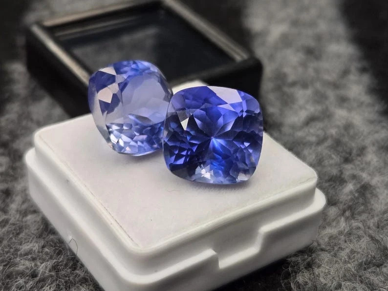 Natural 30 Ct Blue Sapphire Ceylon Cushion Cut Certified Loose Gemstone Pair