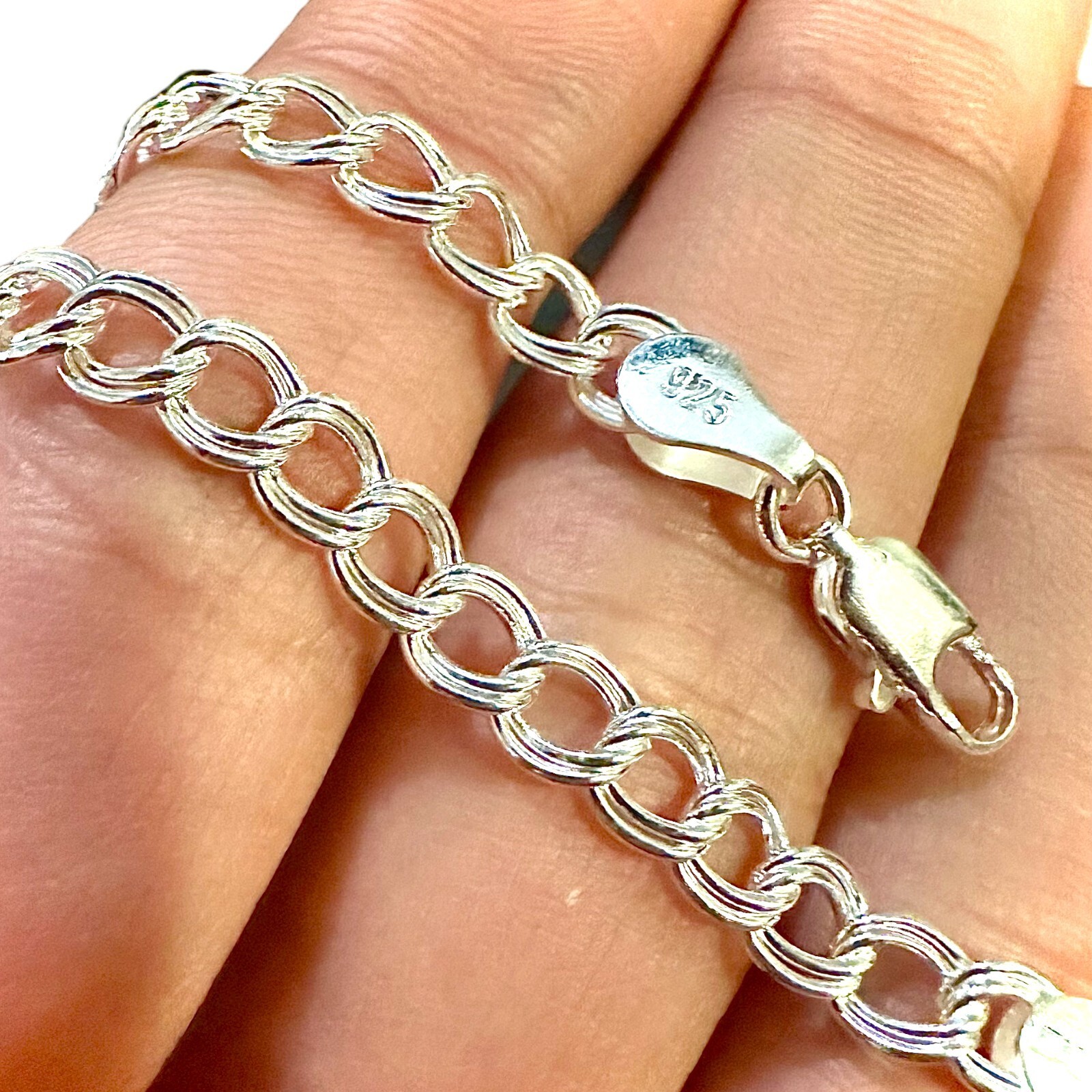 Italy 925 Sterling Silver Link Bracelet Charm Men Women 5MM Anklet for Women