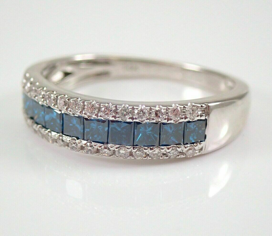 14K White Gold Finish Blue Princess Cut LBT Diamond Anniversary Wedding Ring 3Ct