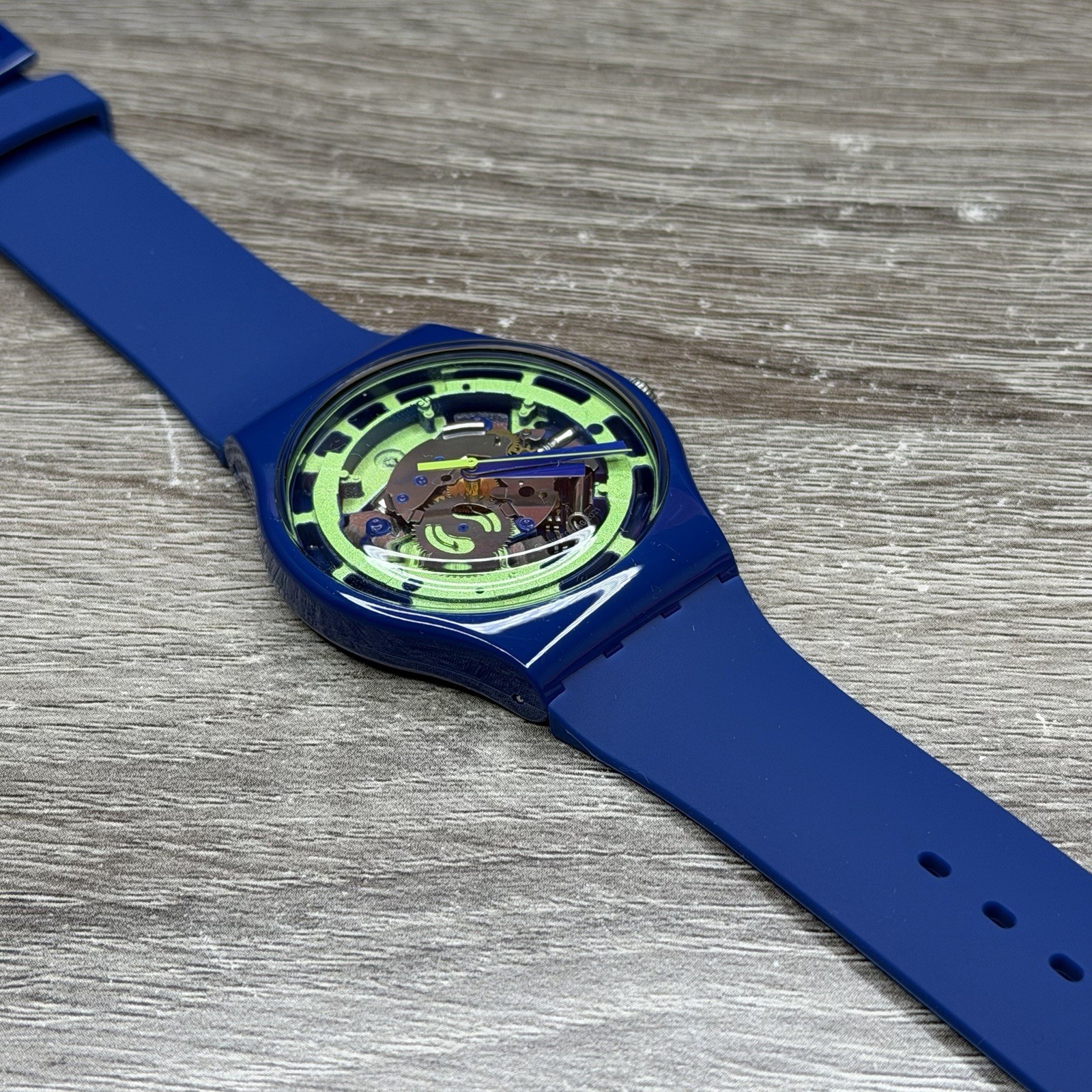 NEW✅SKELETON✅ Swatch Originals GREEN ANATOMY Blue Silicone Unisex Watch SUON147