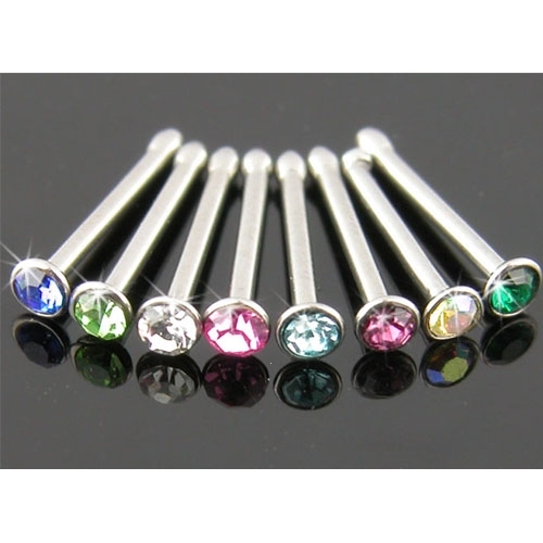 Nose Ring Stainless Steel Bone Stud with 2MM Rhinestone