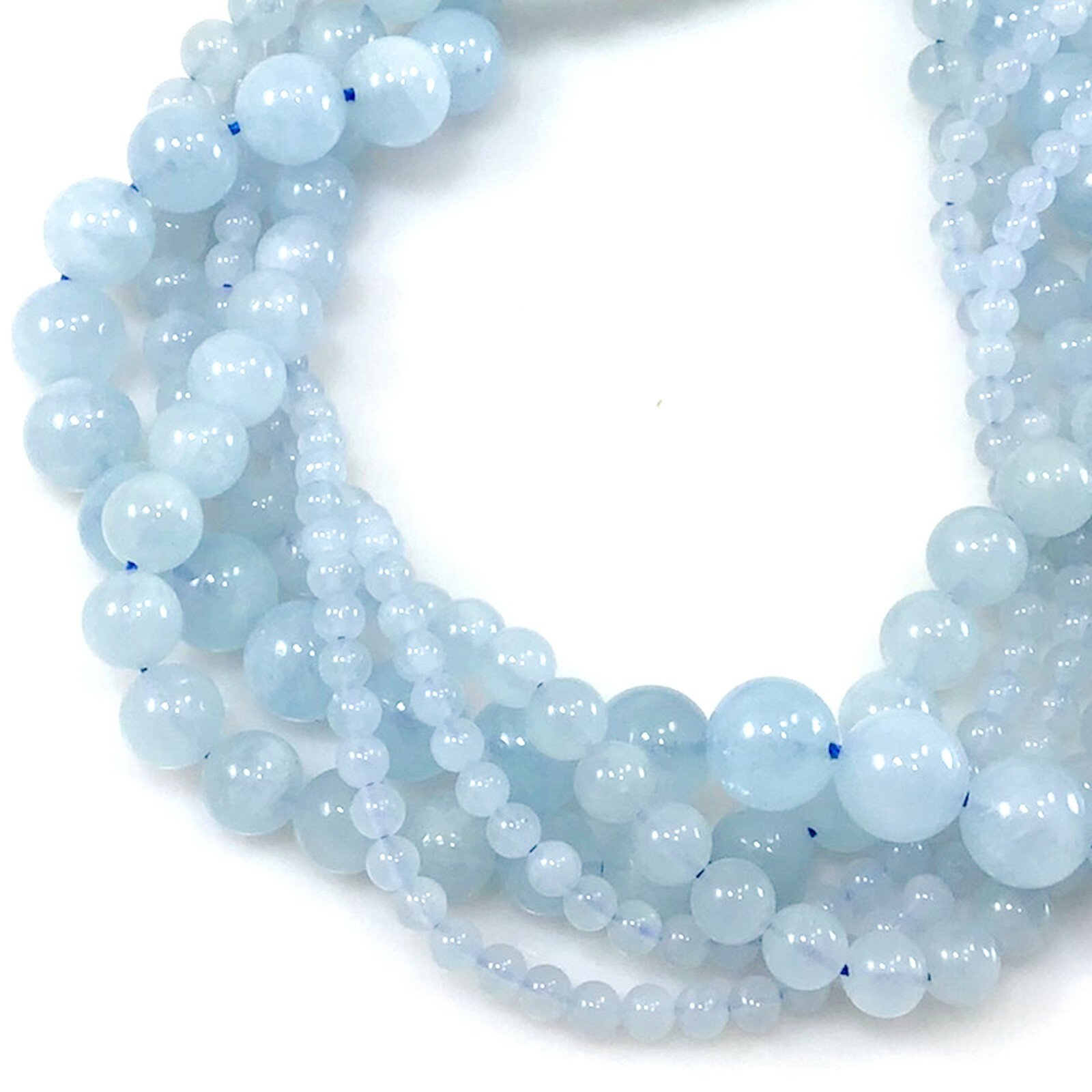 Nature Blue Aquamarine Smooth Round Loose Bead 15″ strand Jewelry Making