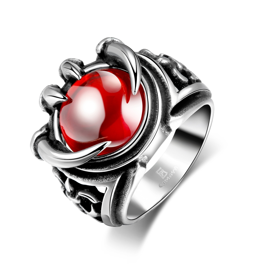 Stainless Steel Antique Gothic Biker Tribal Ring Black Red Men’s Unisex B208