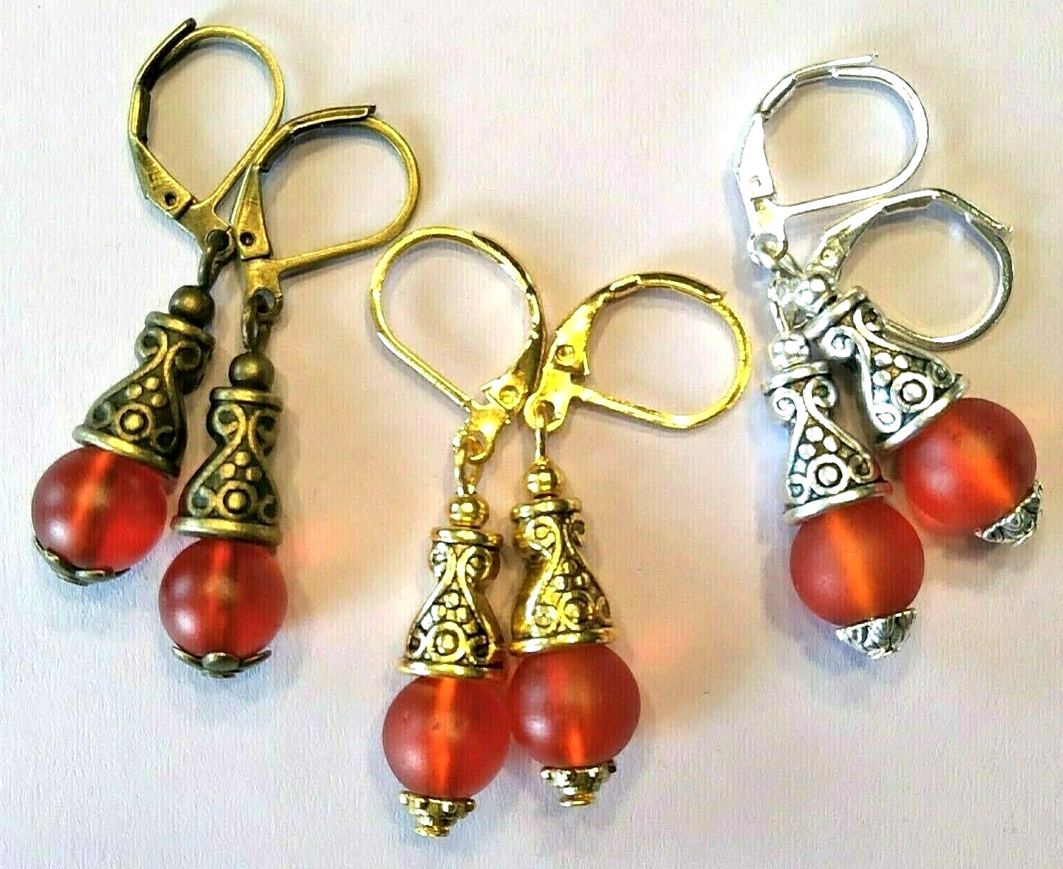 RED Frosted Glass BALI style Drop Leverback handcrafted U CHOOSE 910