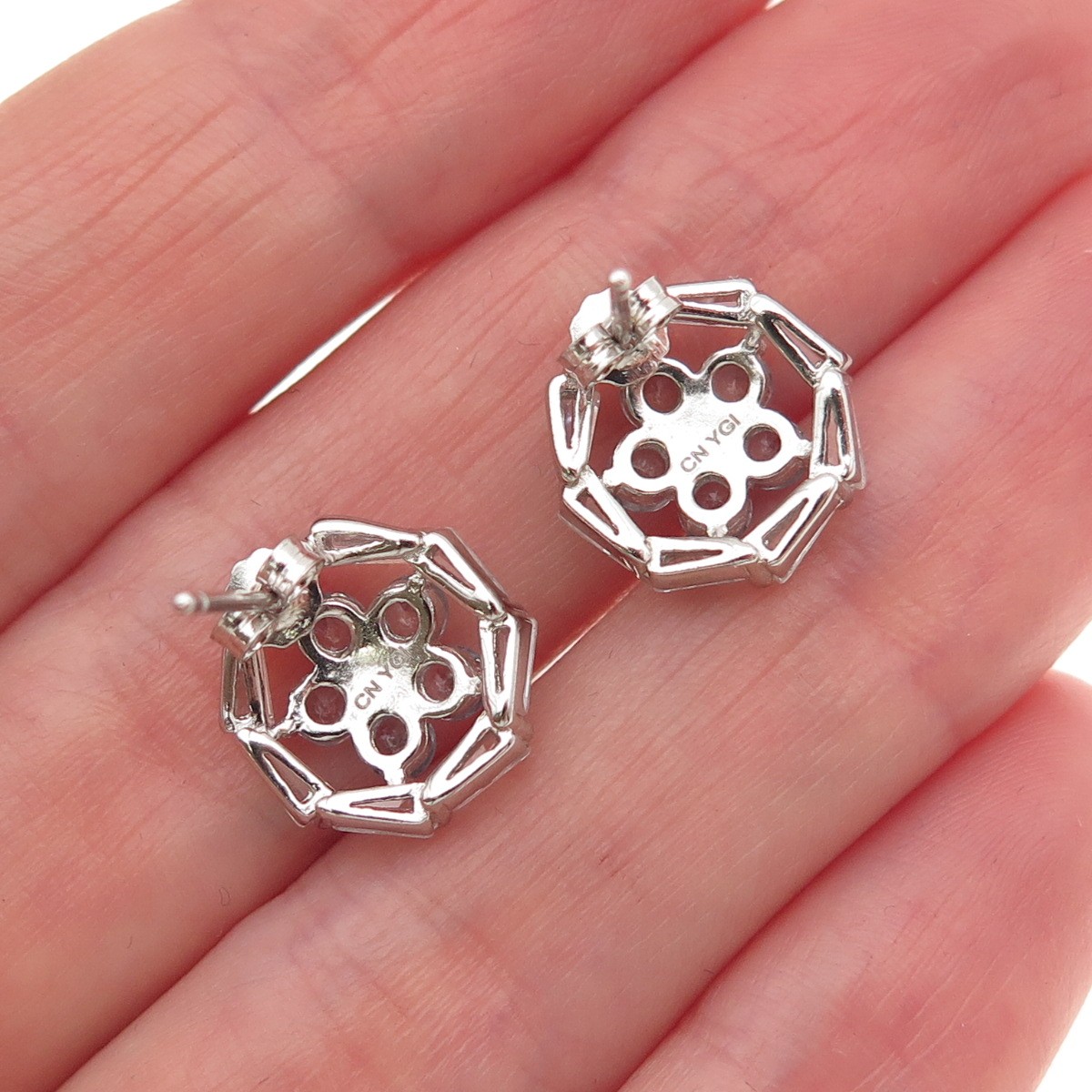 925 Sterling Silver Round-Cut Blue & Tapered Baguette-Cut White C Z Earrings
