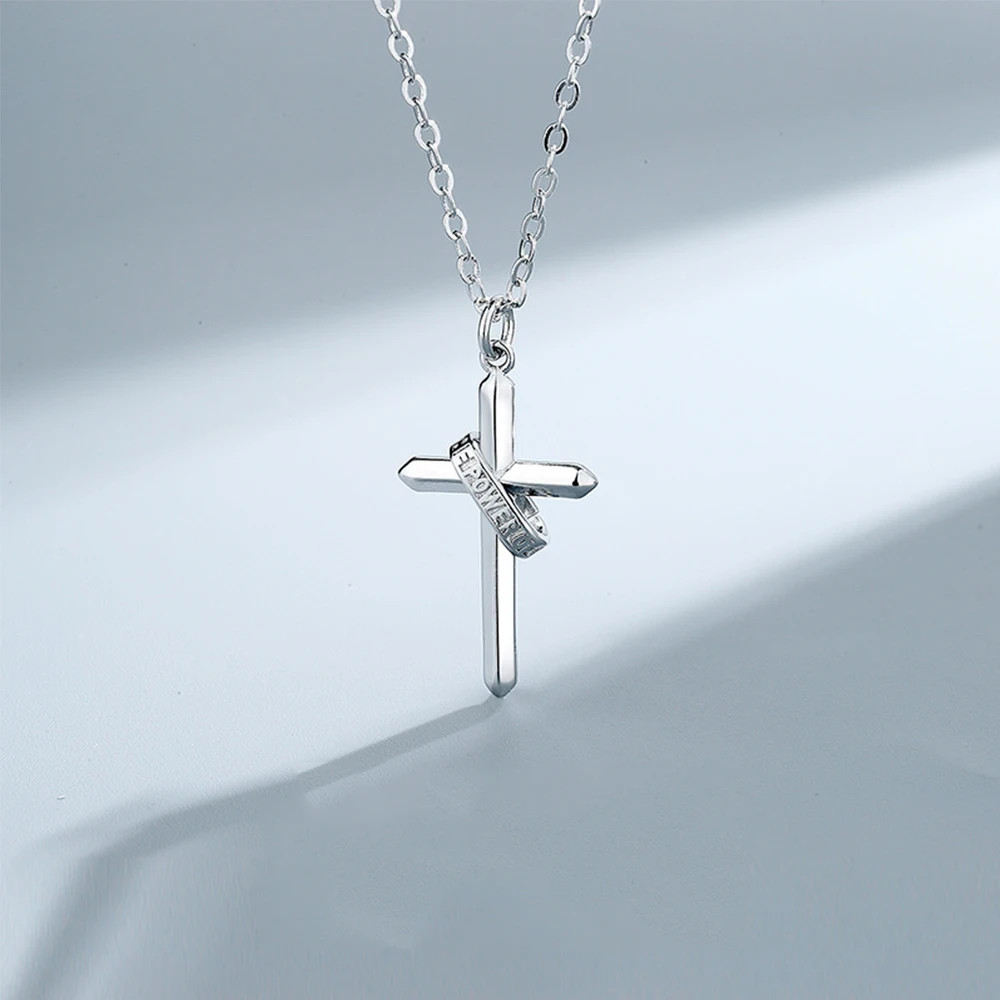 Men’s Stainless Steel Cross Necklace, Hip Hop Style Faith Cross Pendant with Let