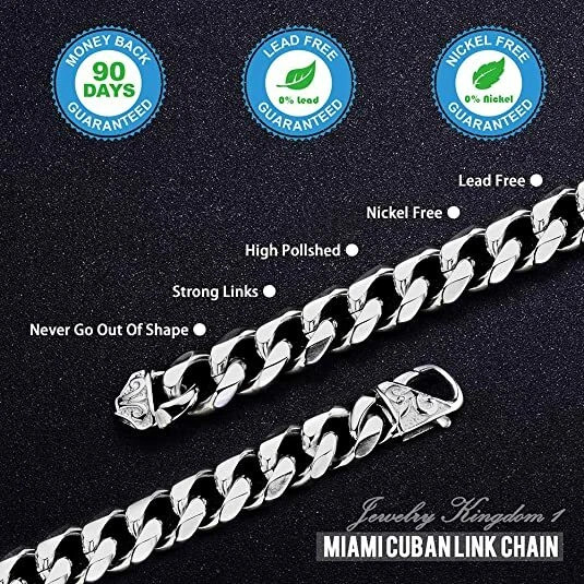 15mm 316L Stainless Steel Curb Cuban Link Chain Necklace 16″-40″ for Men