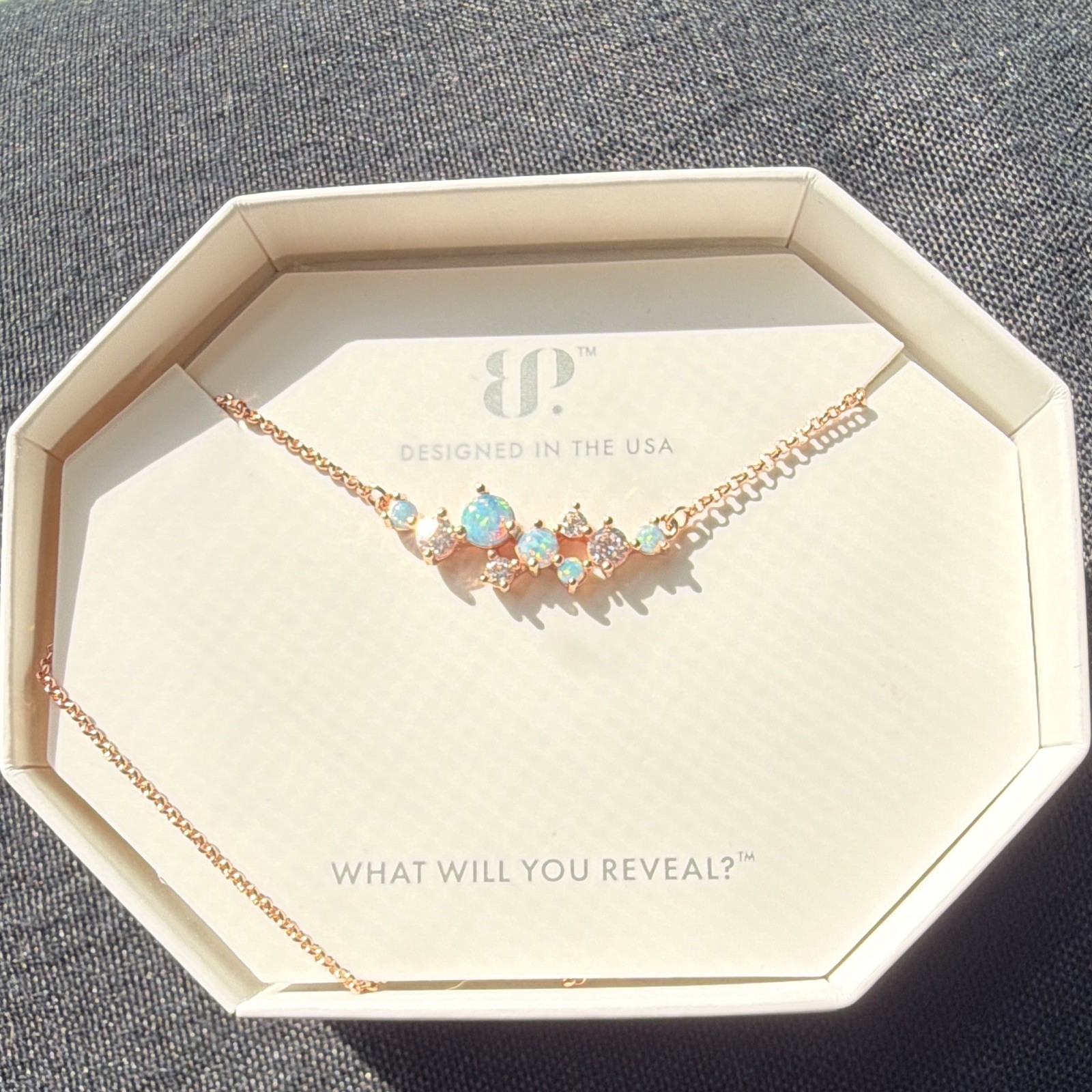 BP light blue fire Opal Necklace 18″+2.5″ RBP5692 *missing box* new