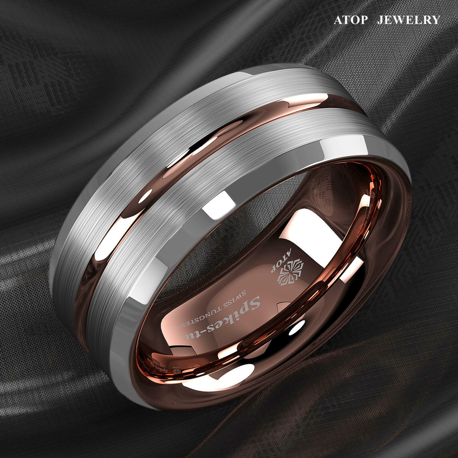 8/6mm ATOP Tungsten Carbide Ring Silver Stripe Comfit Wedding Band Men Women