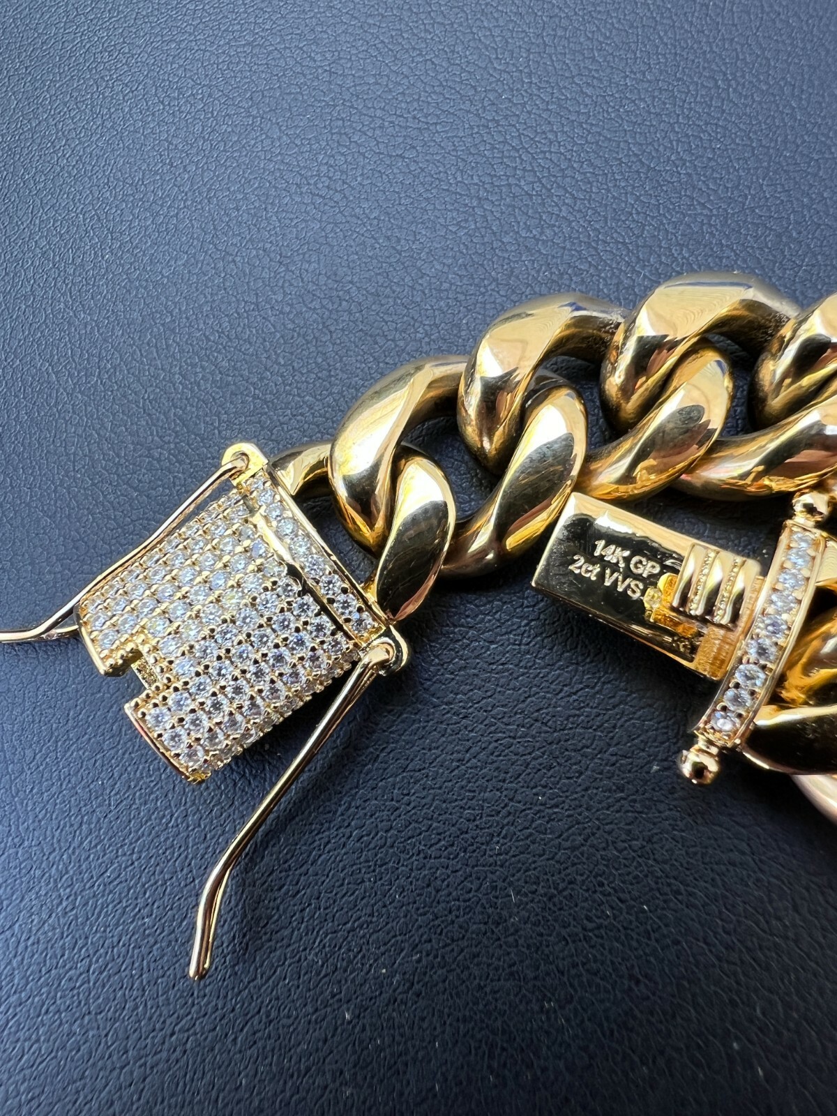 Cadena CUBANA Pulsera De Oro De 14k Vermeil Con Broche De MOISSANITE