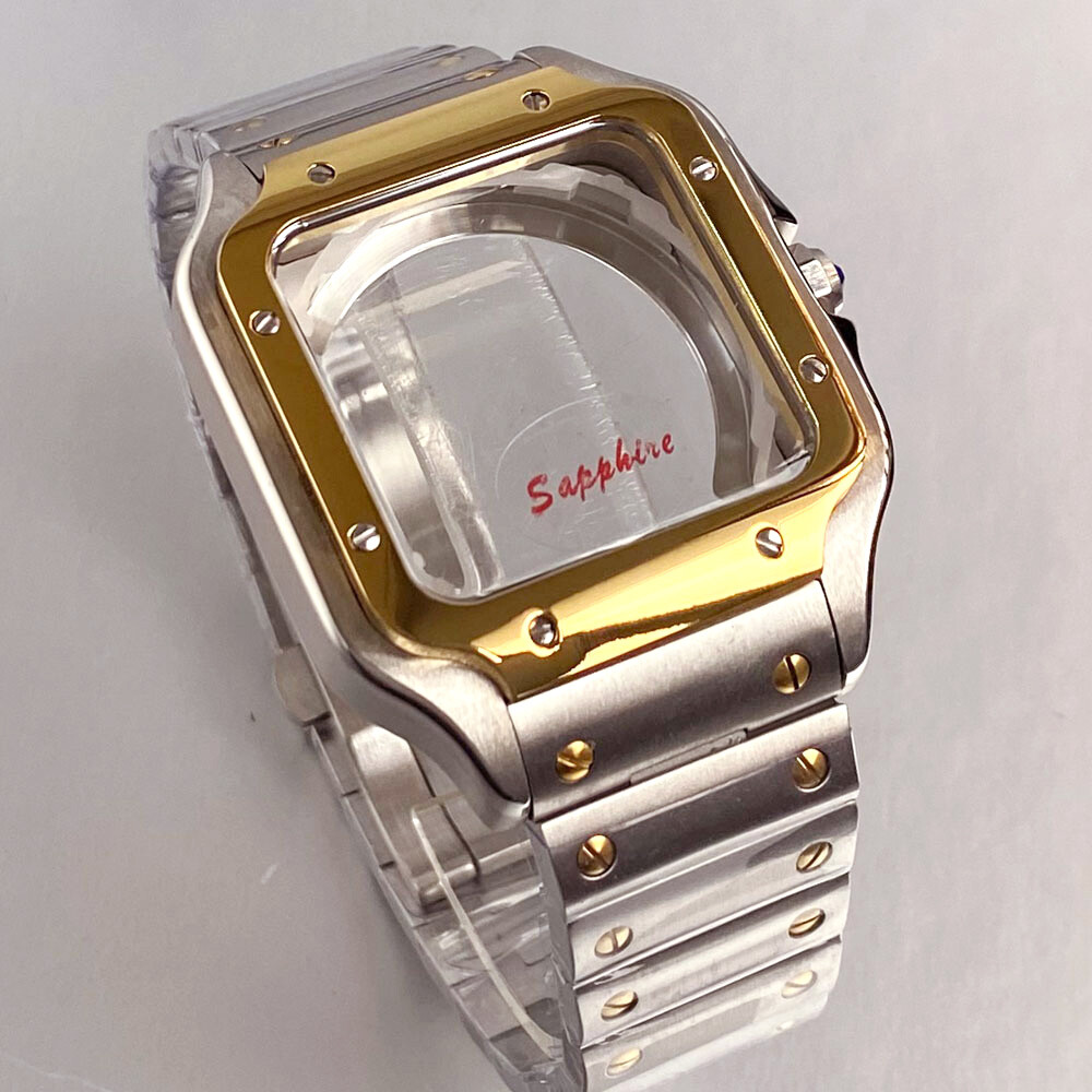 42mm Silver Gold Square Watch Case 27mm Dial White Blue Black fit NH35 NH36 NH38