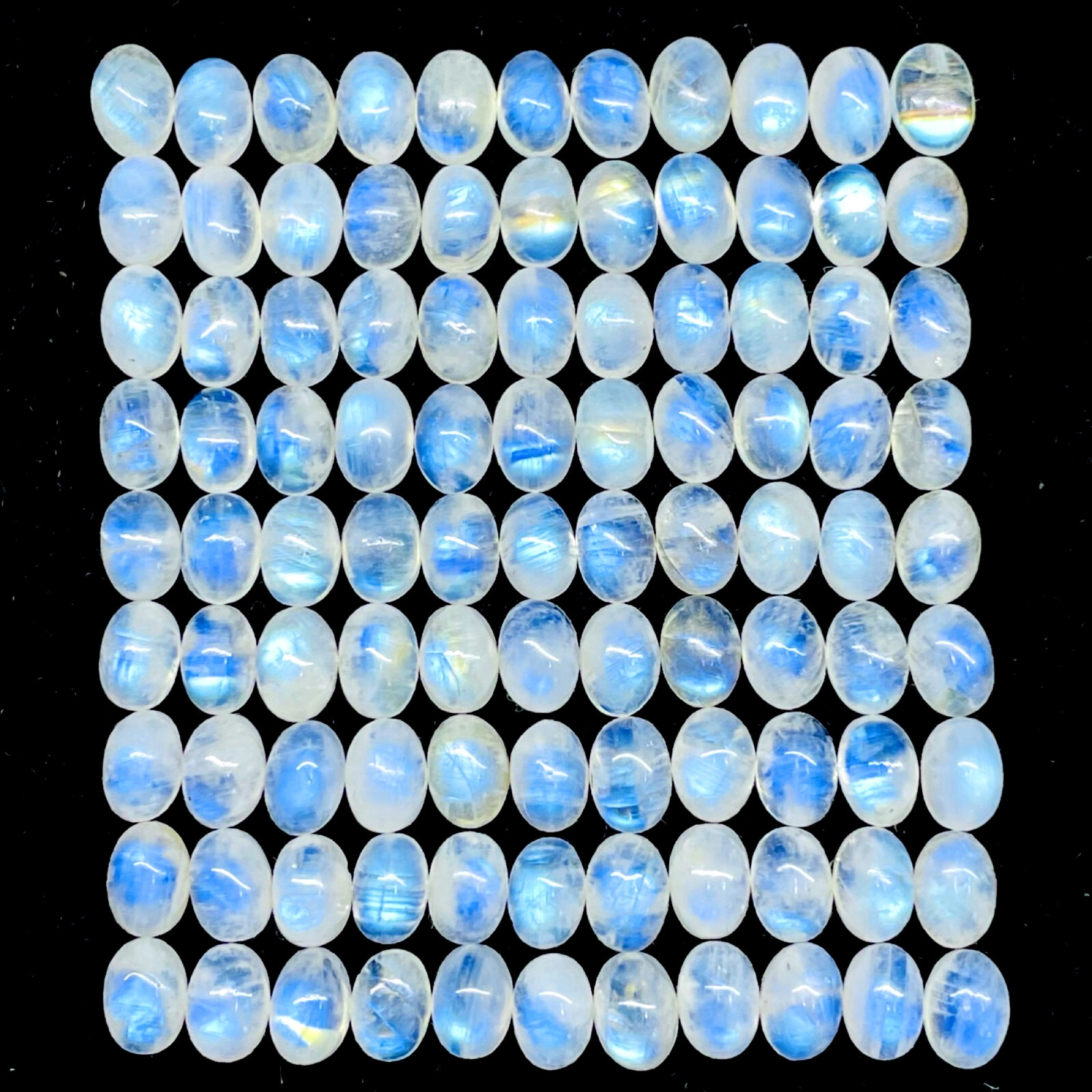 100 Pcs Natural Rainbow Moonstone 7x5mm Oval Loose Cabochon Gemstones Lot