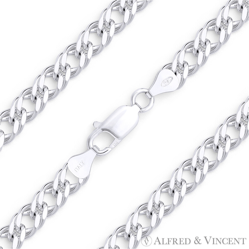 4mm Rombo Italian Chain Double-Curb Link Bracelet in 925 Italy Sterling Silver
