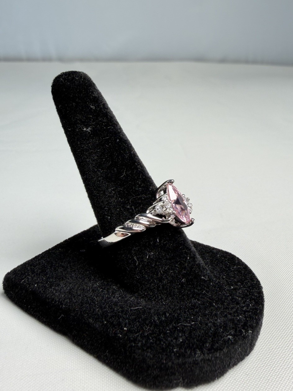 925 Sterling Silver Pink CZ Marquise Cocktail Ring Size 7.25 2ctw Simulated New