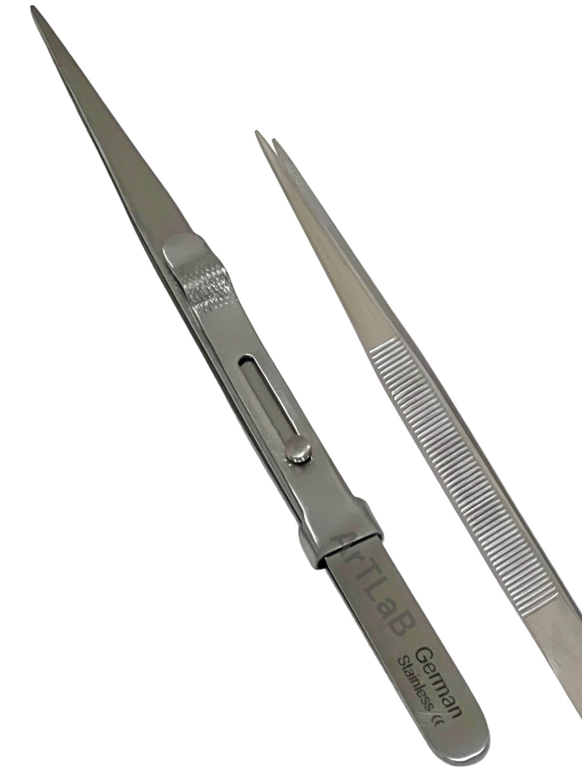 1German GEM & DIAMOND STONE TWEEZERS LOCKING JEWELRY TWEEZER SLIDE LOCK FINE TIP