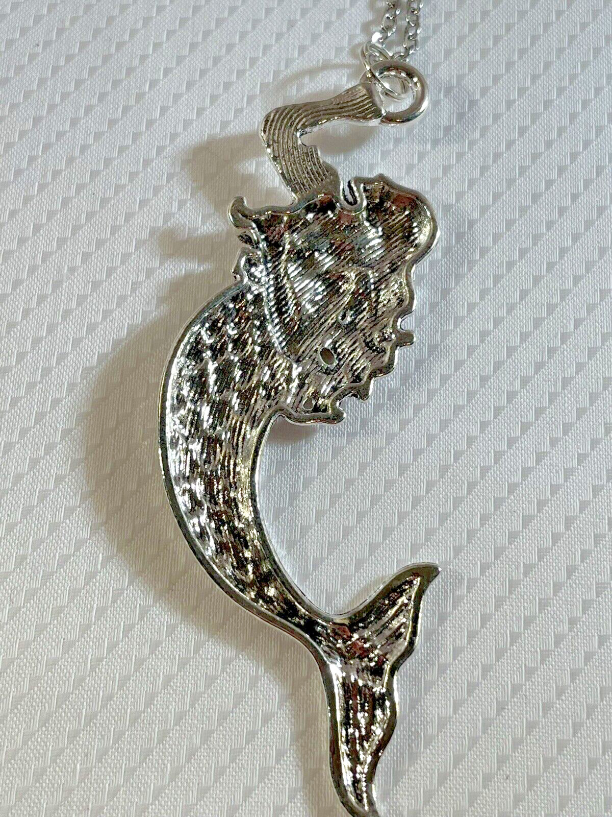 Mermaid Silver Pendant Necklace Stainless 20” Coastal Sea Life Jewelry NEW