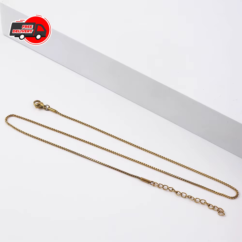 1.2mm Stainless Steel Box Chain Necklace – Gold Color Titanium Steel, Unisex Fas