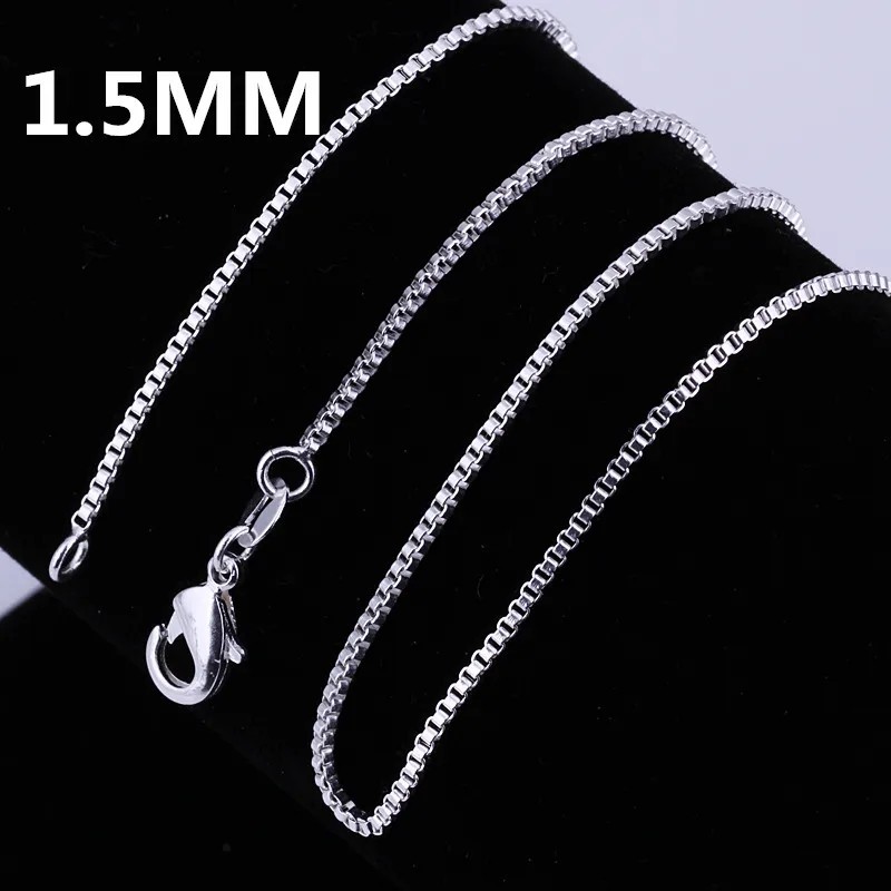 925 Sterling Silver Necklace 16/18/20/22/24 inches fine1.5MM Box chain For Women