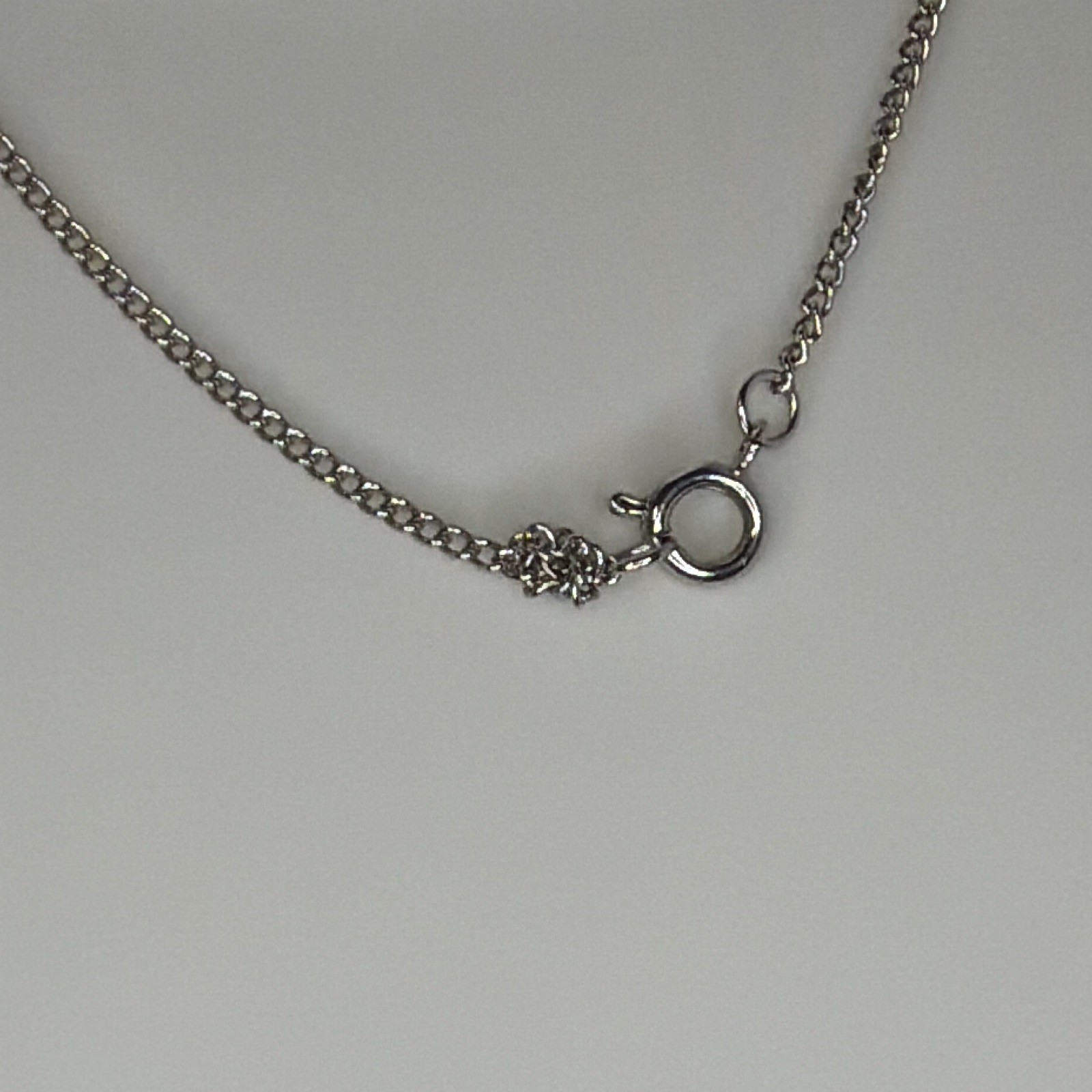 Vintage Silver Tone Heart Charm Pendant Curb Link Necklace Clear Crystal Pavé