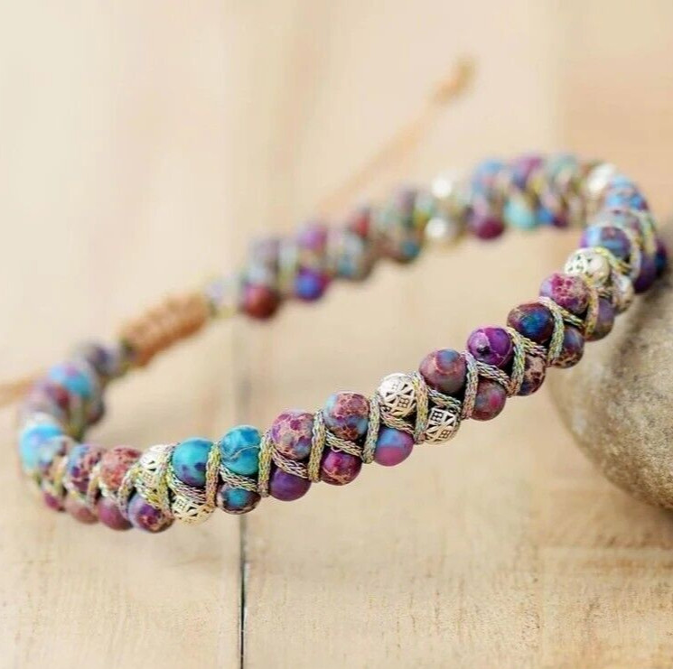 Natural Sea Sediment Beads Handmade Braided Healing Reiki Chakra Women Bracelet