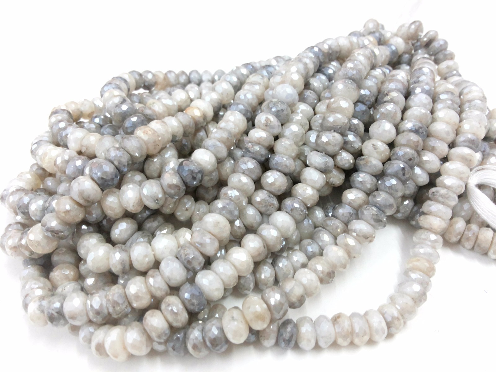 1 Strand Natural Silver Coated Moonstone Rondelle Faceted 7-8mm Beads 10″inch