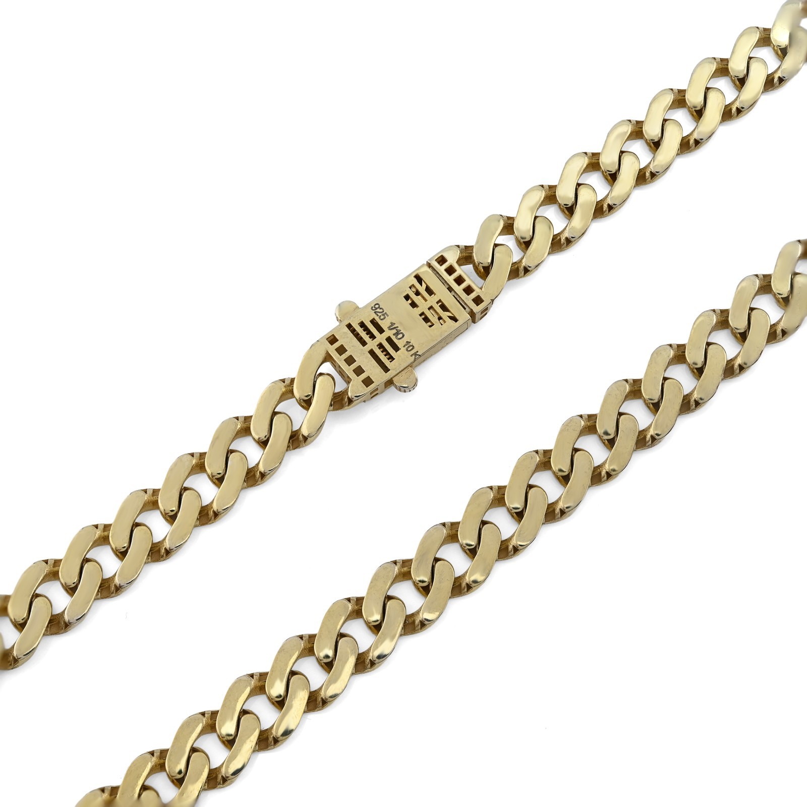 10MM Monaco Cuban Chain 24Inch Necklace 40.2g 1/10th 10k Yellow Gold Bonded 925