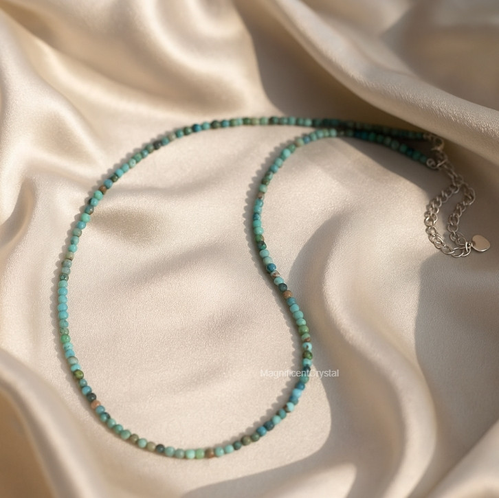A+++ Genuine Natural Turquoise Choker Necklace Minimalist Stone Beaded Jewelry