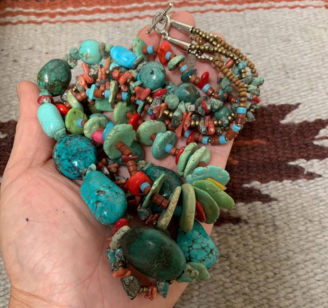 Gorgeous multi-strands turquoise/mix gems necklace/22.5″(b147e-w7)