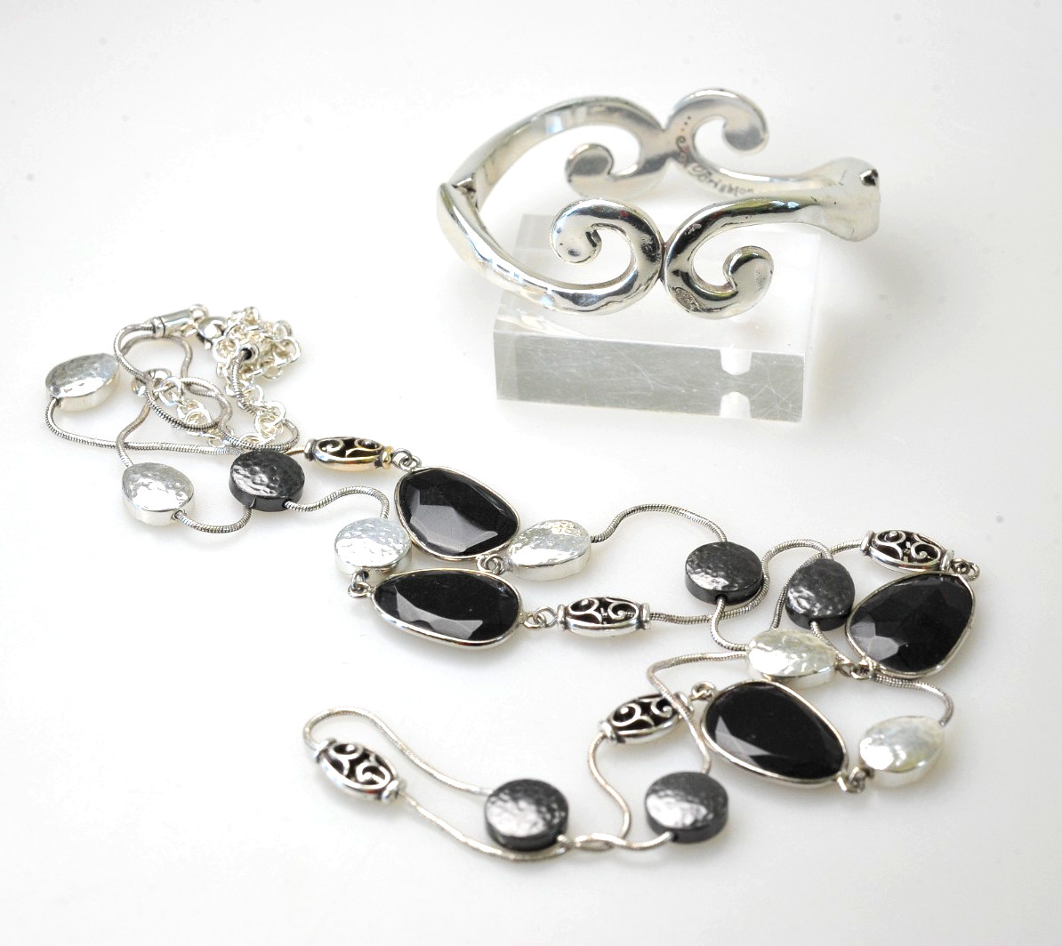 Brighton Necklace bracelet LOT Black Silver Classic * FLAWS See Description LF3